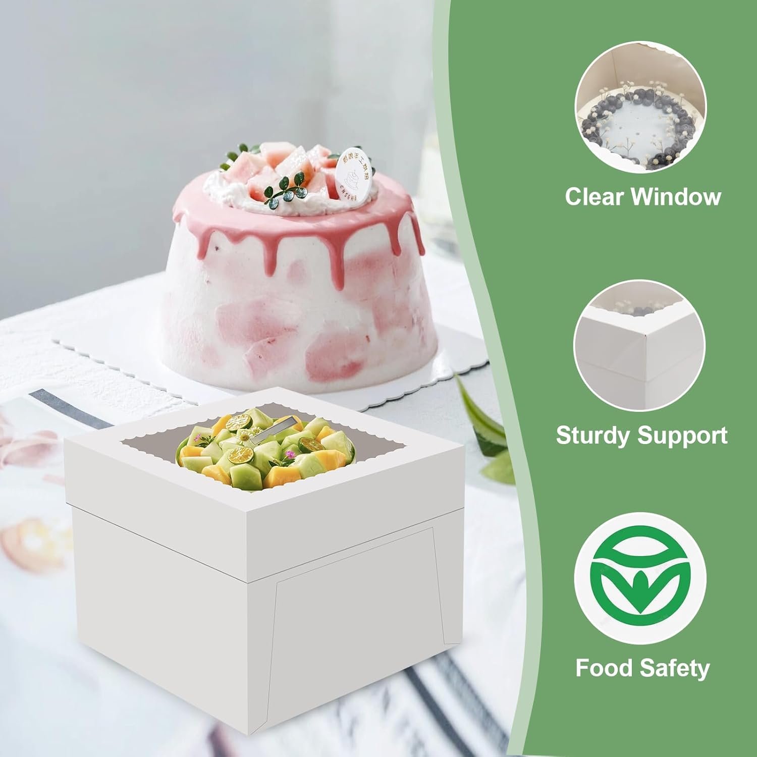 Individuelles Logo auf 2er Pack Kuchenboxen, 12x12x8 Zoll hohe Kuchenbox mit Kuchenböden, weiße Bäckerei-Boxen mit großem Fenster, Einweg-Transportbehälter für Kuchen mit Deckel, für Cookies, Pies, Hochzeiten, Geburtstagsfeiern, Hersteller.