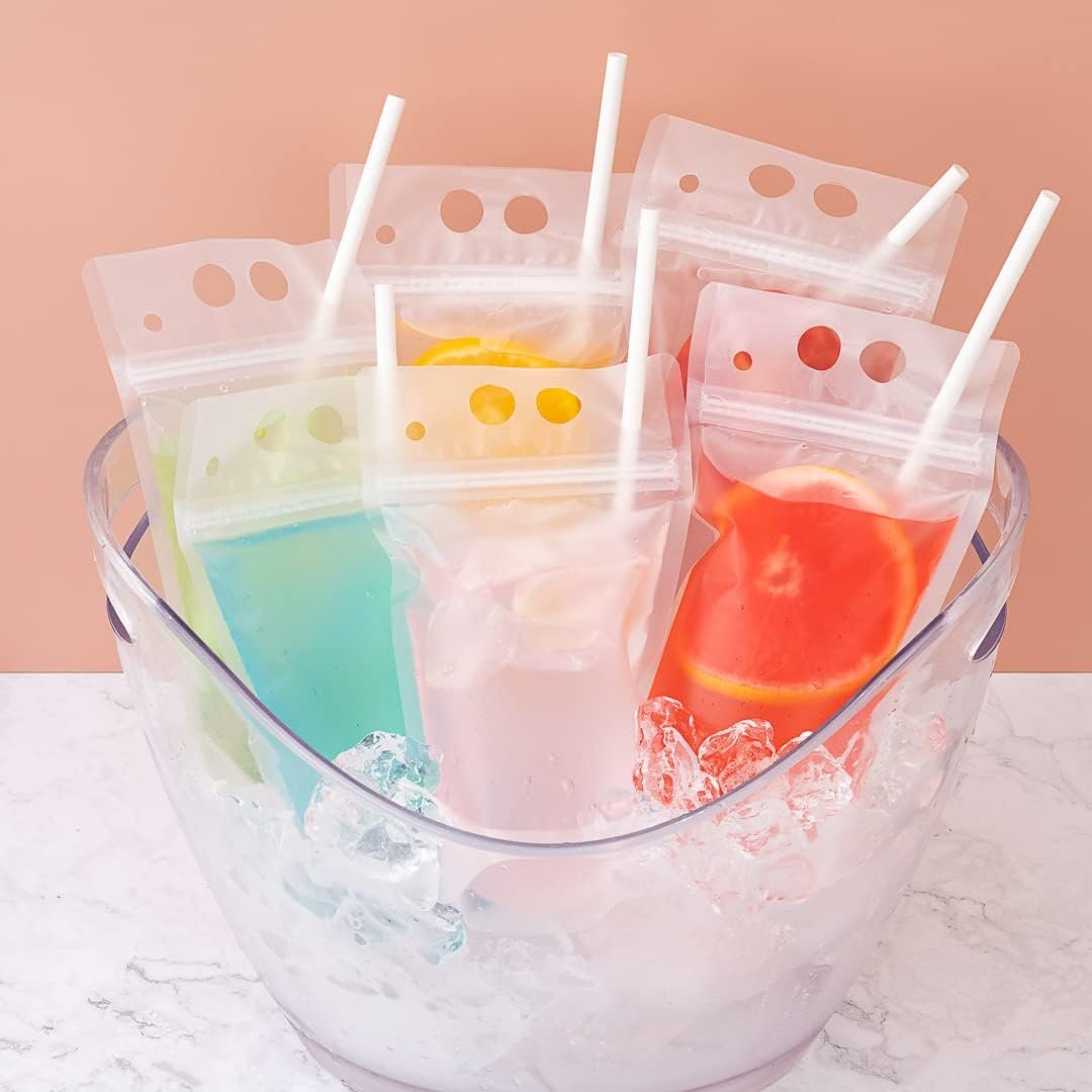 Großhandel 100 doppelte Reißverschluss Drink Pouches 5,1 x 1,6 Zoll - Hersteller für individuelle Logos und tamper-evidente, transparente Getränketüten in Bulk.