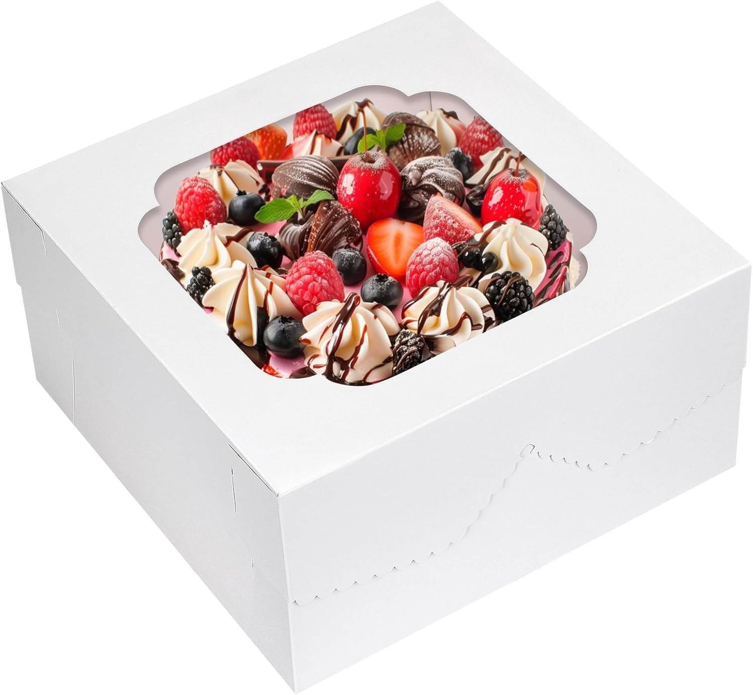 Großhandel 24 Stück Kuchenboxen 12x12x6 Zoll quadratische Bäckereiboxen mit Fenster, ideal für individuelle Logos, Pastries, Schokolade, Kekse, Torten, Geburtstagsfeiern, Hochzeiten und Muttertag. Hersteller für Bulk-Bestellungen.