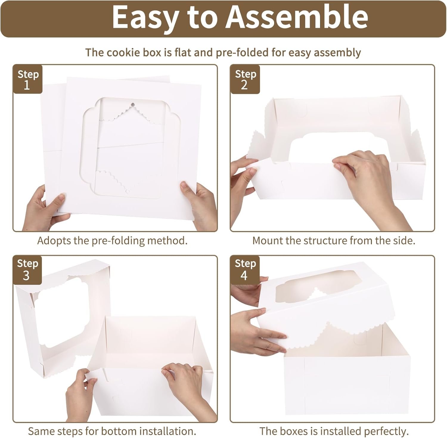 Großhandel 24 Stück Kuchenboxen 12x12x6 Zoll quadratische Bäckereiboxen mit Fenster, ideal für individuelle Logos, Pastries, Schokolade, Kekse, Torten, Geburtstagsfeiern, Hochzeiten und Muttertag. Hersteller für Bulk-Bestellungen.