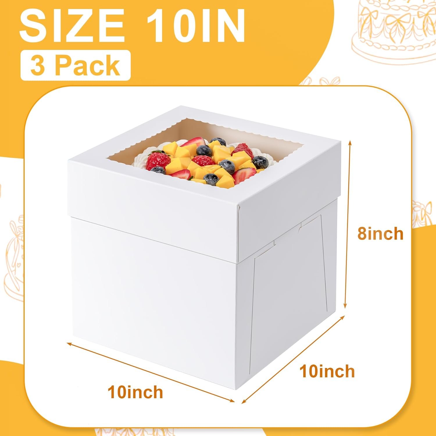 Individuelles Logo Kuchenboxen 3er Pack 10 Zoll 10x10x8 Zoll hohe große Box für Transport von Kuchen, Einweg-Kuchenbehälter mit Deckel und großem Fenster, für Kekse, Torten, Cupcakes, Gebäck - perfekte Eigenmarke für Hochzeiten, Geburtstagsfeiern, Partys - vom Hersteller. Individuelles Logo Kuchenboxen 3er Pack 10 Zoll 10x10x8 Zoll hohe große Box für Transport von Kuchen, Einweg-Kuchenbehälter mit Deckel und großem Fenster, für Kekse, Torten, Cupcakes, Gebäck - perfekte Eigenmarke für Hochzeiten, Geburtstagsfeiern, Partys - vom Hersteller.