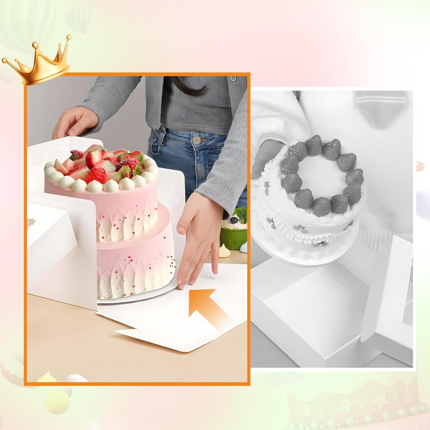 Großhandel 3er Set Kuchenboxen 10x10x8 Zoll mit Sichtfenster, Kuchenbrett und Aufkleber, Hersteller für hohe Kuchenboxen, geeignet für Geburtstag, Party, Hochzeit, Bankett, OEM.