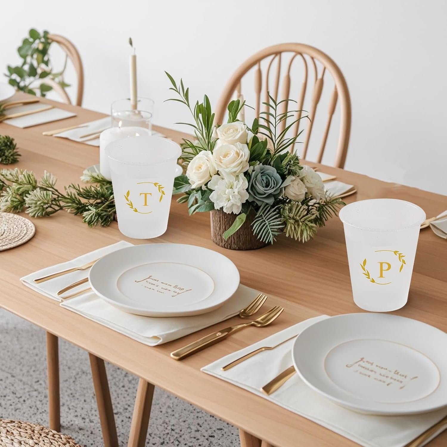 Großhandel 100 Einwegbecher 12 oz mit individuellen Monogramm für Hochzeit, OEM-Design personalisierte Tassen für Hochzeitsfeier, Babyparty und Geburtstag (Buchstabe A)