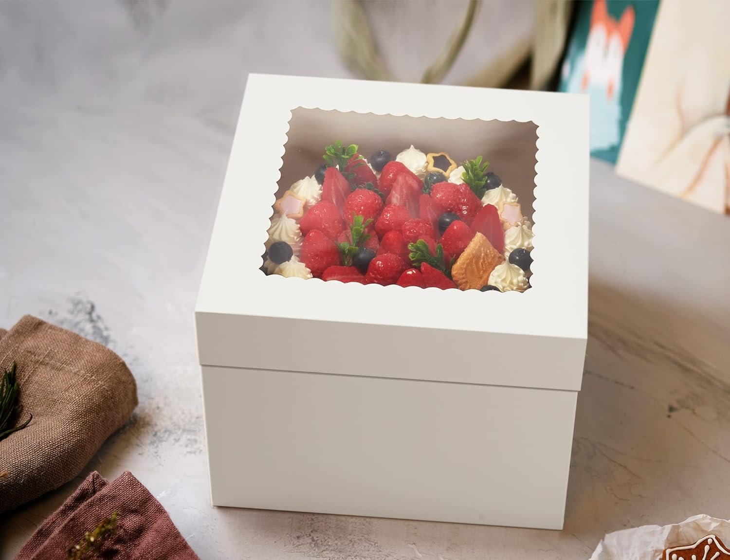 Großhandel 15 Stück Kuchenboxen, 10x10x8 Zoll hohe Kuchenbox mit Fenster, weiße Bäckereiboxen, große Kasten aus Karton für mehrschichtige Kuchen, OEM und dekorative Kuchenutensilien für Geschenke