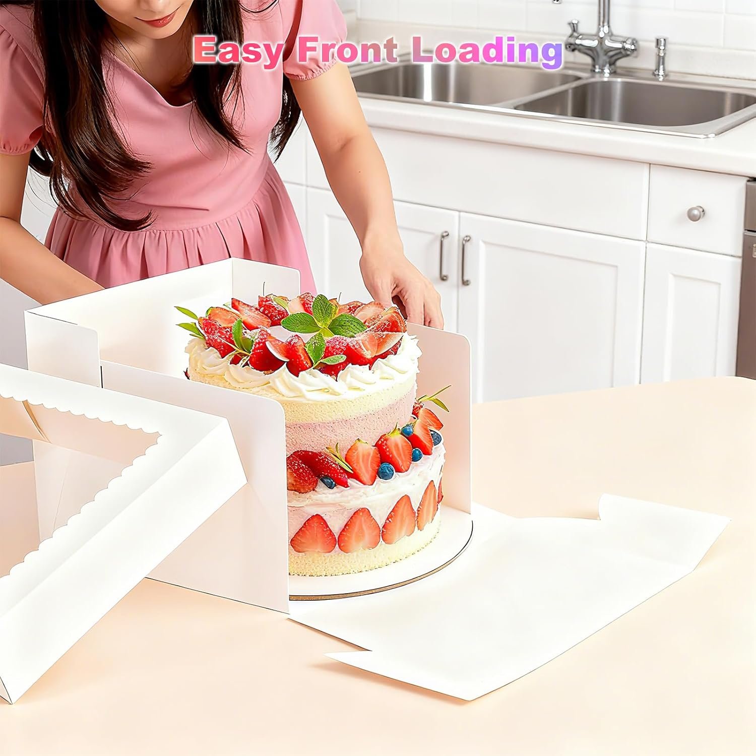 Großhandel 3 Kuchenboxen 10 Zoll, 10x10x8 Zoll hohe Box mit großem klarem Fenster für den Transport von Kuchen, Keksen, Torten, Cupcakes und Gebäck, ideal für Hochzeiten, Geburtstage und besondere Anlässe, individuelles Logo für Ihre Eigenmarke, Fabrik für zuverlässige Lieferung in Großmenge.