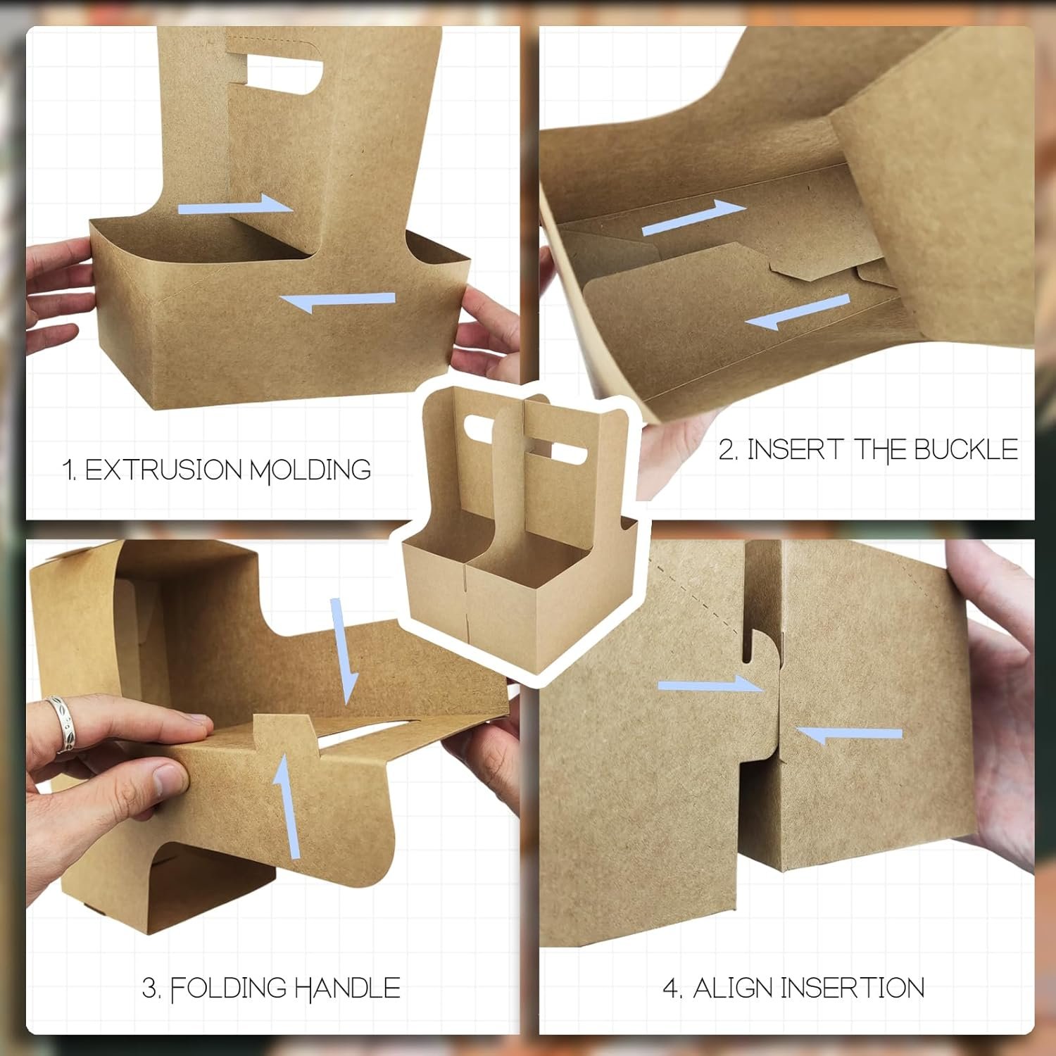 Großhandel 2er Einweg-Getränke-Träger mit Griff für die Lieferung, 15 Stück Kraftpapierbecherhalter für heiße oder kalte Getränke, Food Delivery, OEM Cup-Carriers (Braun)