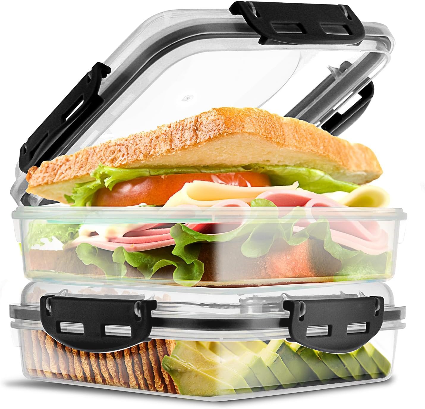 Großhandel BPA-freie Lunch-Boxen – 2er Set robuste und wiederverwendbare Sandwich-Behälter für Frische mit individuellem Logo - Hersteller für hochwertige Behälter in Schwarz