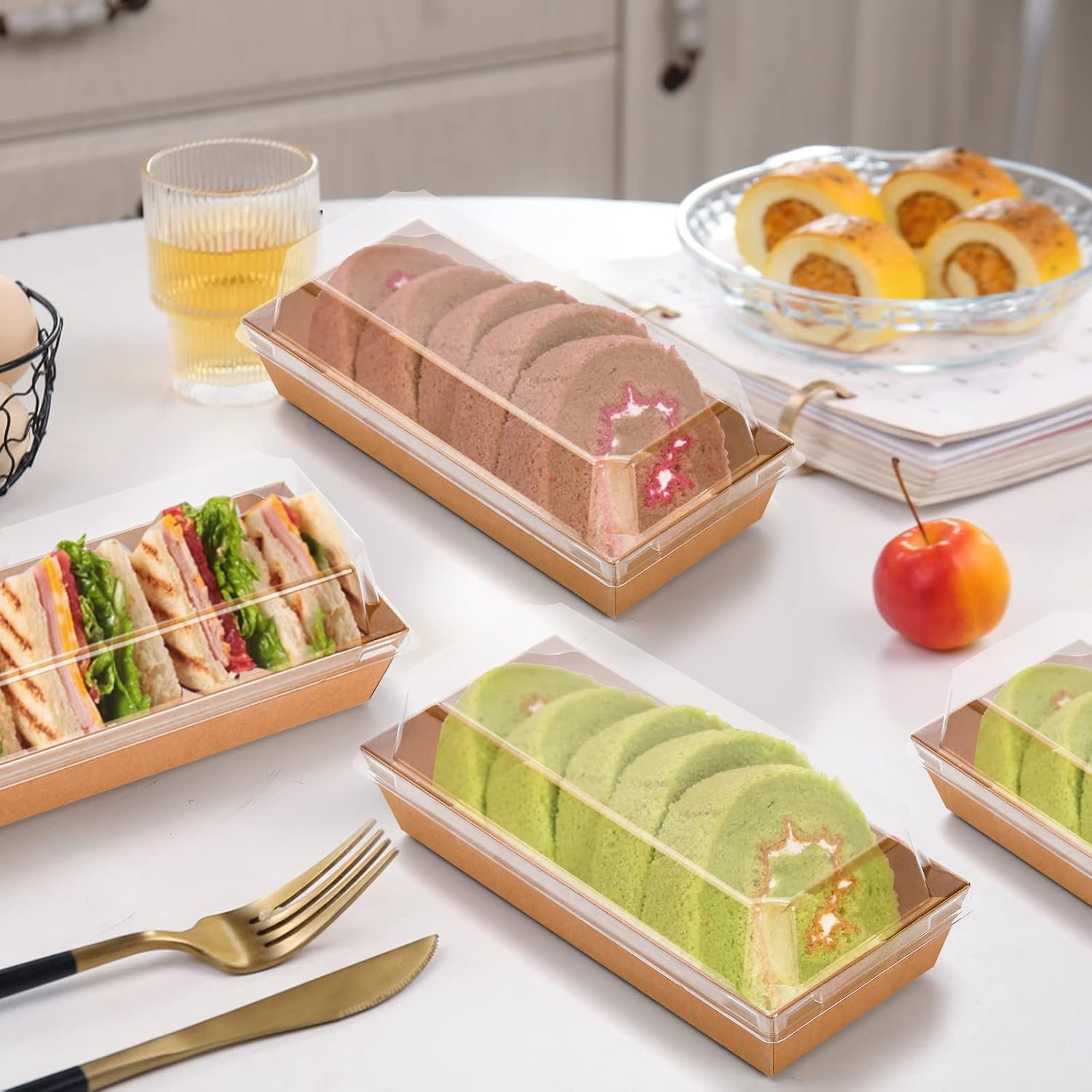 Großhandel 100 Stück Einweg Sandwichbehälter mit transparenten Deckeln, rechteckige Sushi-To-Go Behälter, Boxen für Schweizer Rollen Kuchen für Craft-Desserts, Waffeln, Kekse, Brot, Gebäck, Hersteller für Bulk-Bestellungen