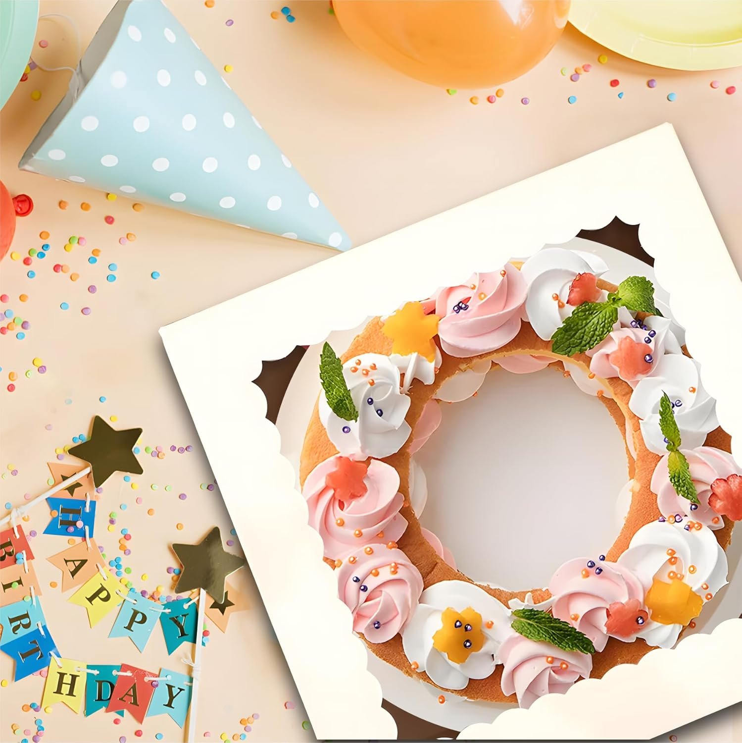 Großhandel 3er Set Kuchenboxen 10x10x8 Zoll mit Sichtfenster, Kuchenbrett und Aufkleber, Hersteller für hohe Kuchenboxen, geeignet für Geburtstag, Party, Hochzeit, Bankett, OEM.