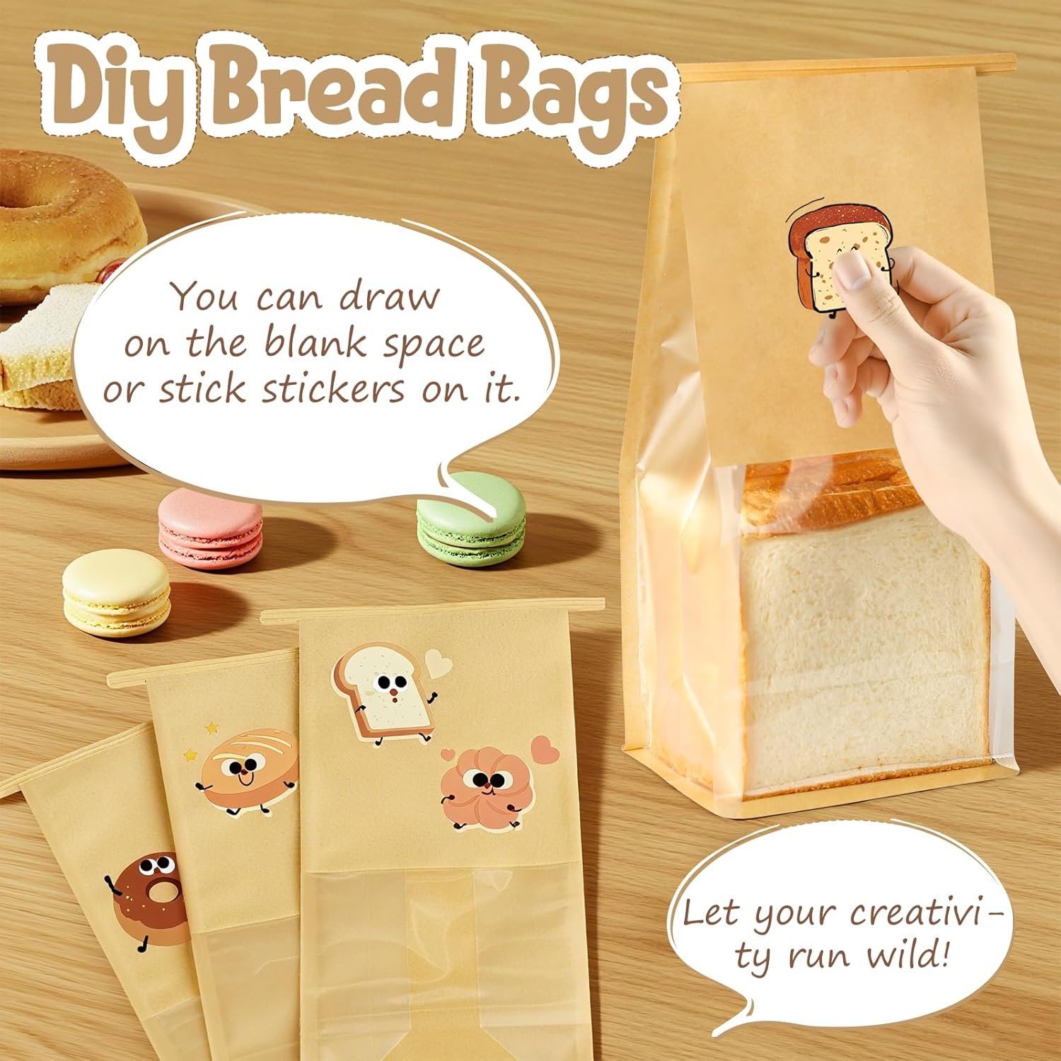 Großhandel 50 Stück wiederverwendbare Bäckereitaschen mit Fenster 11 x 5,1 x 3,9 Zoll, Hersteller für versiegelte Backwarenverpackungen mit Tin Tie und eigenem Logo, Lebensmittelqualität, stehend, für Plätzchen, Brezeln und andere Leckereien.