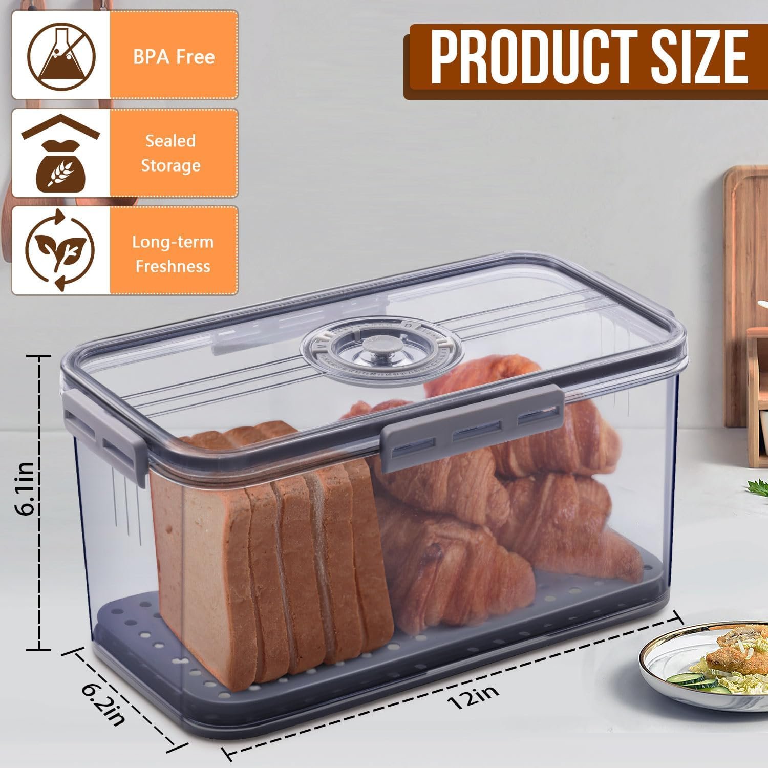 Großhandel Brotbox, luftdichter Brotkasten für Küchenarbeitsplatten, zeitgemäßer Brotaufbewahrungsbehälter mit Deckel, ideal für selbstgemachtes Brot, Toast, Bagel, Donuts und Kekse, OEM, grau