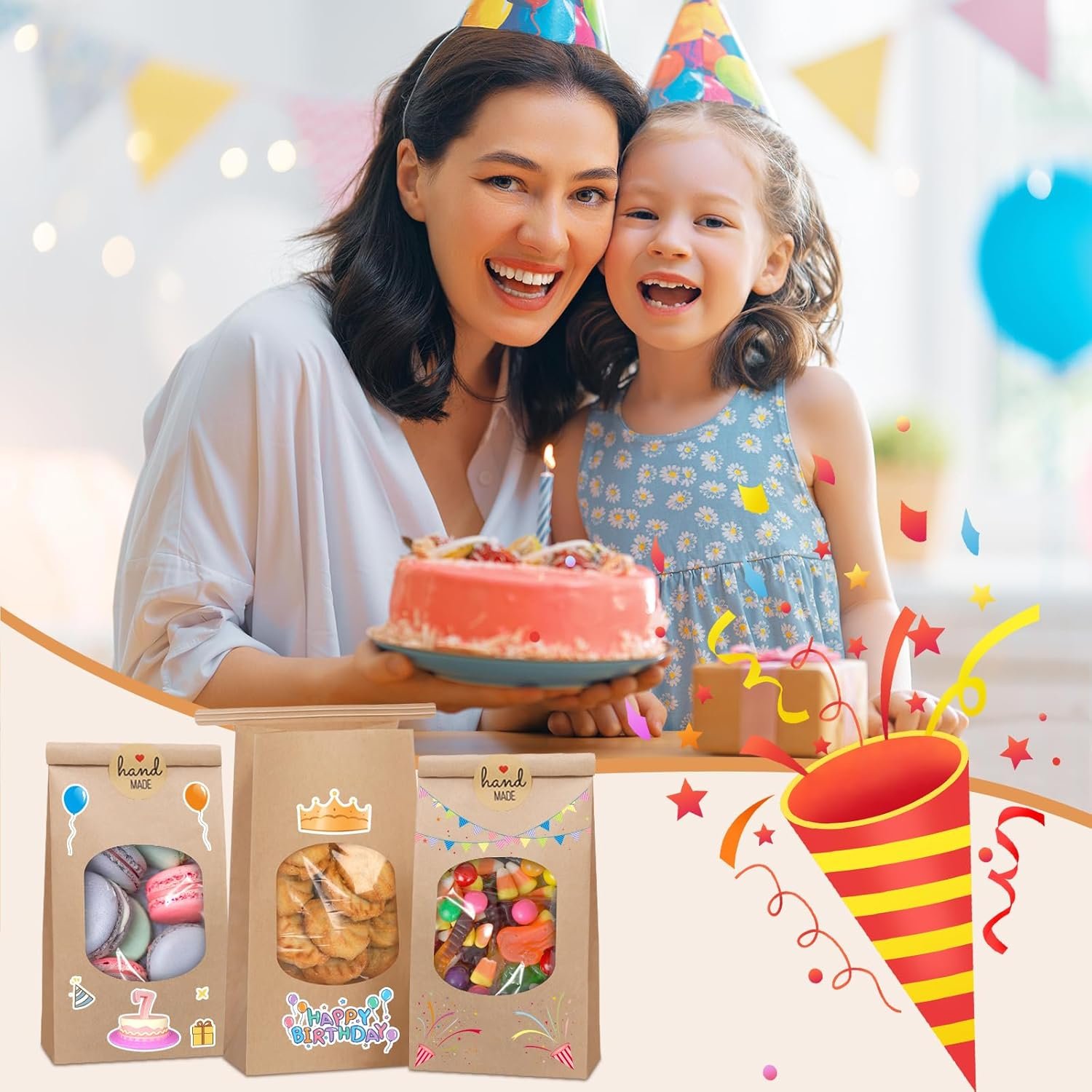 Großhandel 50 Stück Kraftpapierbeutel mit Fenster 3,54x2,36x6,7 für Cookies und Kaffee, inklusive 50 Stück handgemachte Aufkleber, Hersteller von OEM-Taschen mit Tin Tie Verschluss.