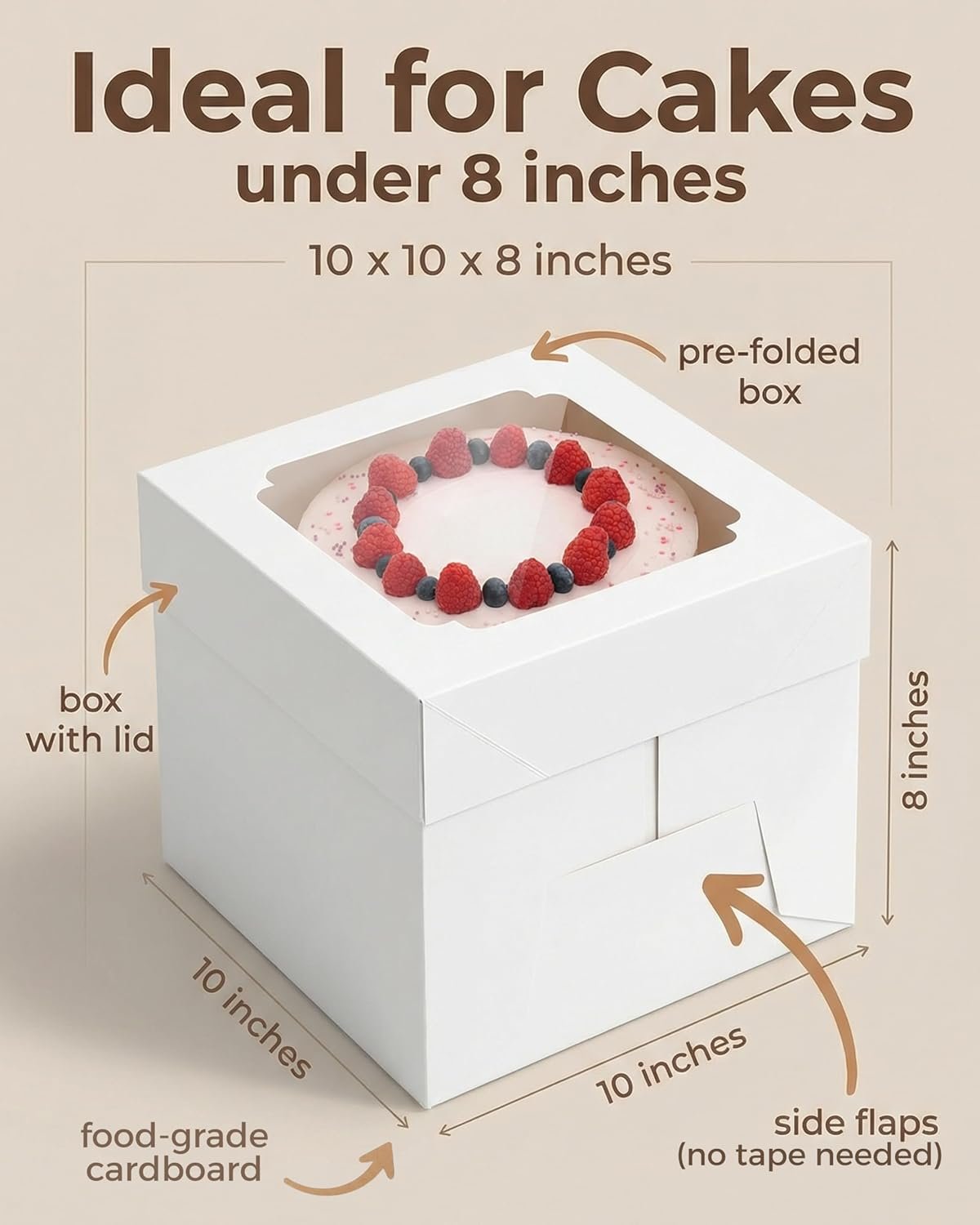 Großhandel 15 Stück hohe mehrschichtige Kuchenboxen 10x10x8 Zoll mit Fenster klare Bäckereibox quadratisch großwegwerf Pie-Box-Paket für Backdekoration Zubehör mit 80 Aufklebern, OEM, Hersteller