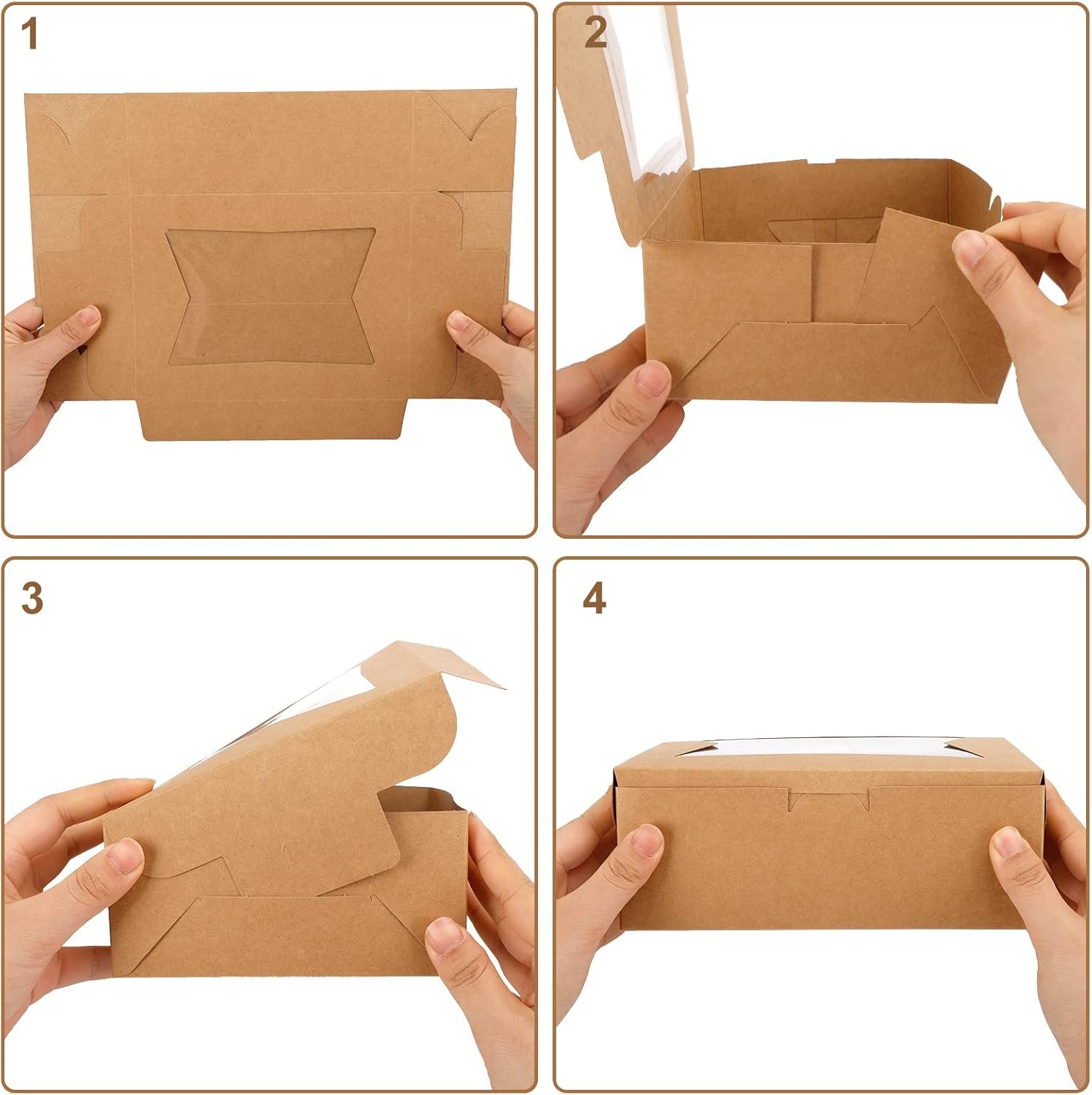 Großhandel 32 Stück Kuchenboxen, 8x6x2,5 cm Backboxen mit Fenster in 3 Stilen für Schokolade, Erdbeeren, Desserts, Donuts, Cupcakes und Muffins, individuell mit Logo, vom Hersteller in Bulk.