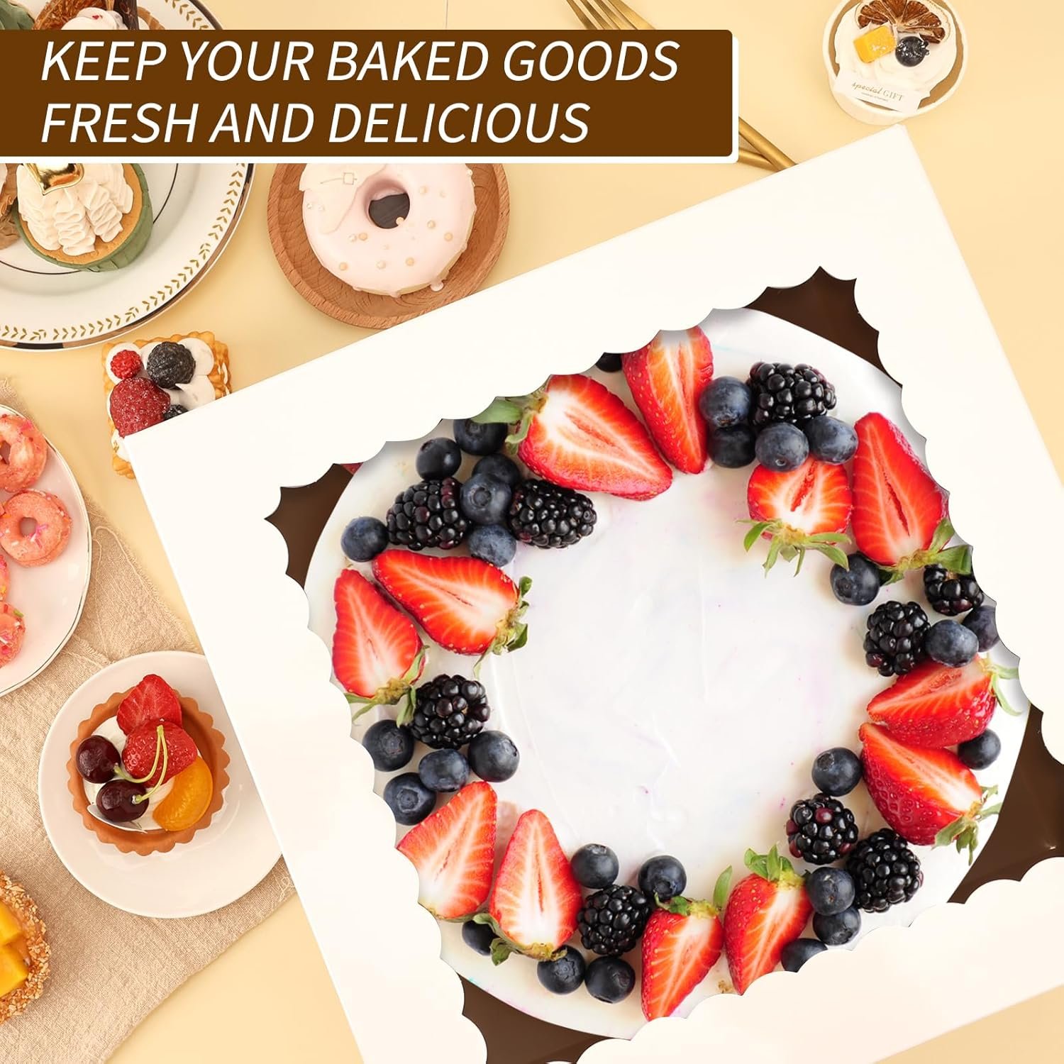 Großhandel 15 Stück Kuchenboxen, 12x12x8 Zoll weiße Bäckereiboxen mit Fenster, OEM kartonierte Boxen für hohe Desserts mit individuellem Logo