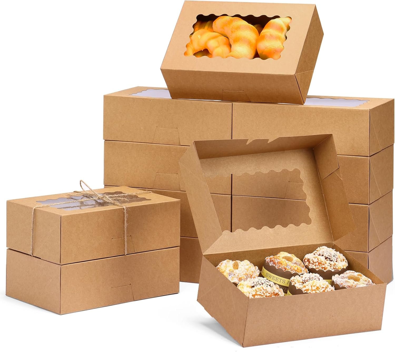 Großhandel 28 Stück Keksboxen mit Fenster, 9x6x3 Zoll braune Bäckereiboxen für Pralinen, Muffins, Donuts, Individuelles Logo für Ihre Eigenmarke, ideal für Bulk-Bestellungen.