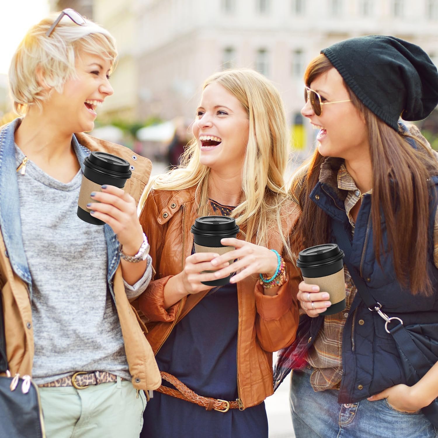 Individuelles Logo für 100 Stück 12 Unzen Einweg-Kaffeebecher mit Deckeln und Hülsen, To Go aus auslaufsicheren schwarzen Papierbechern, ideal für Picknicks, Partys, Reisen, Büros und Kaffeebarbedarf von zuverlässigem Hersteller.