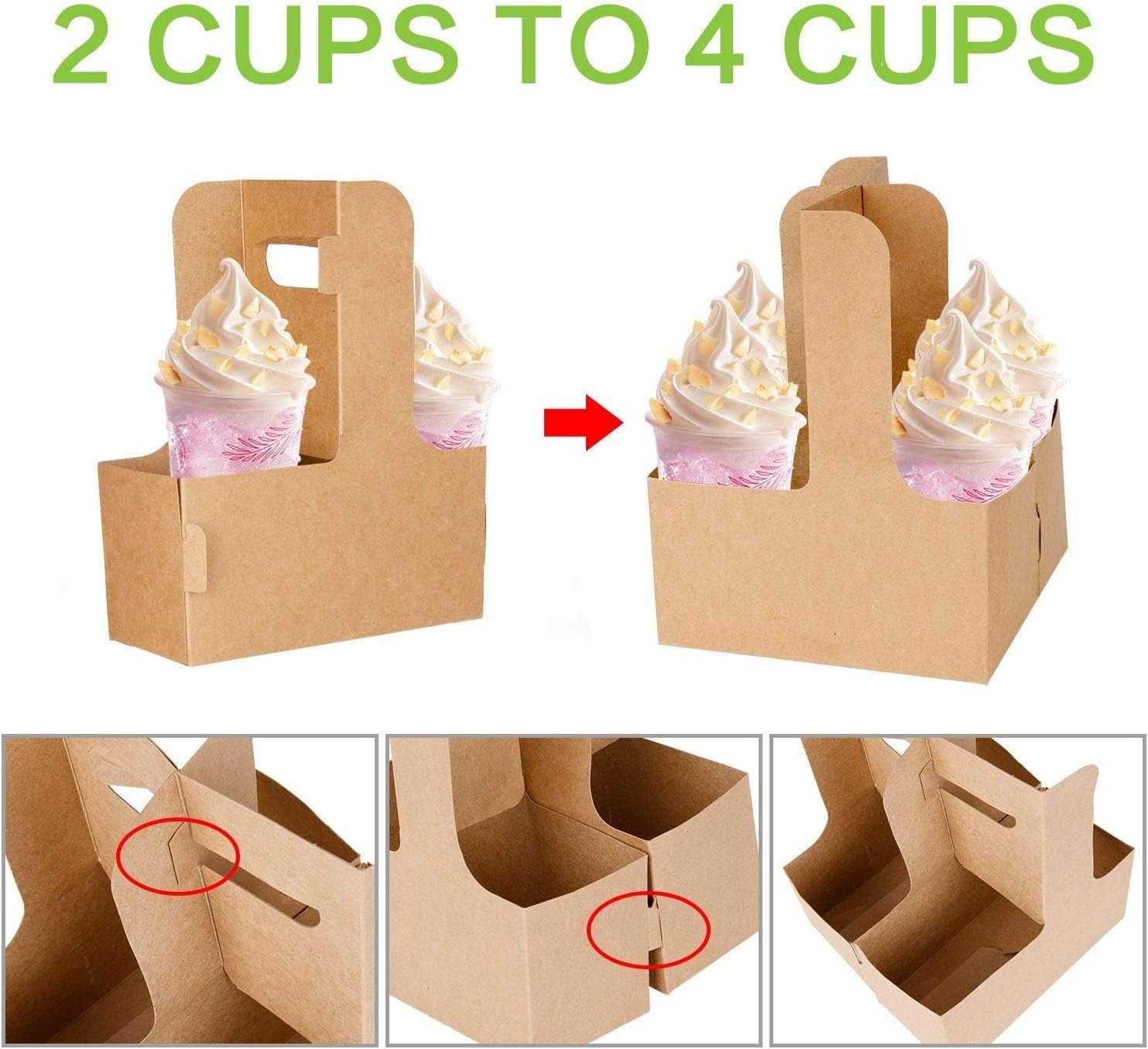 Individuelles Logo für 100er Pack Kraft-Getränkehalter mit Griffen - 2 oder 4 Tassen zusammensteckbare Einweg-Pappbecherhalter, ideal für alle Ihre Getränk- und Essenslieferungen - Fabrik.