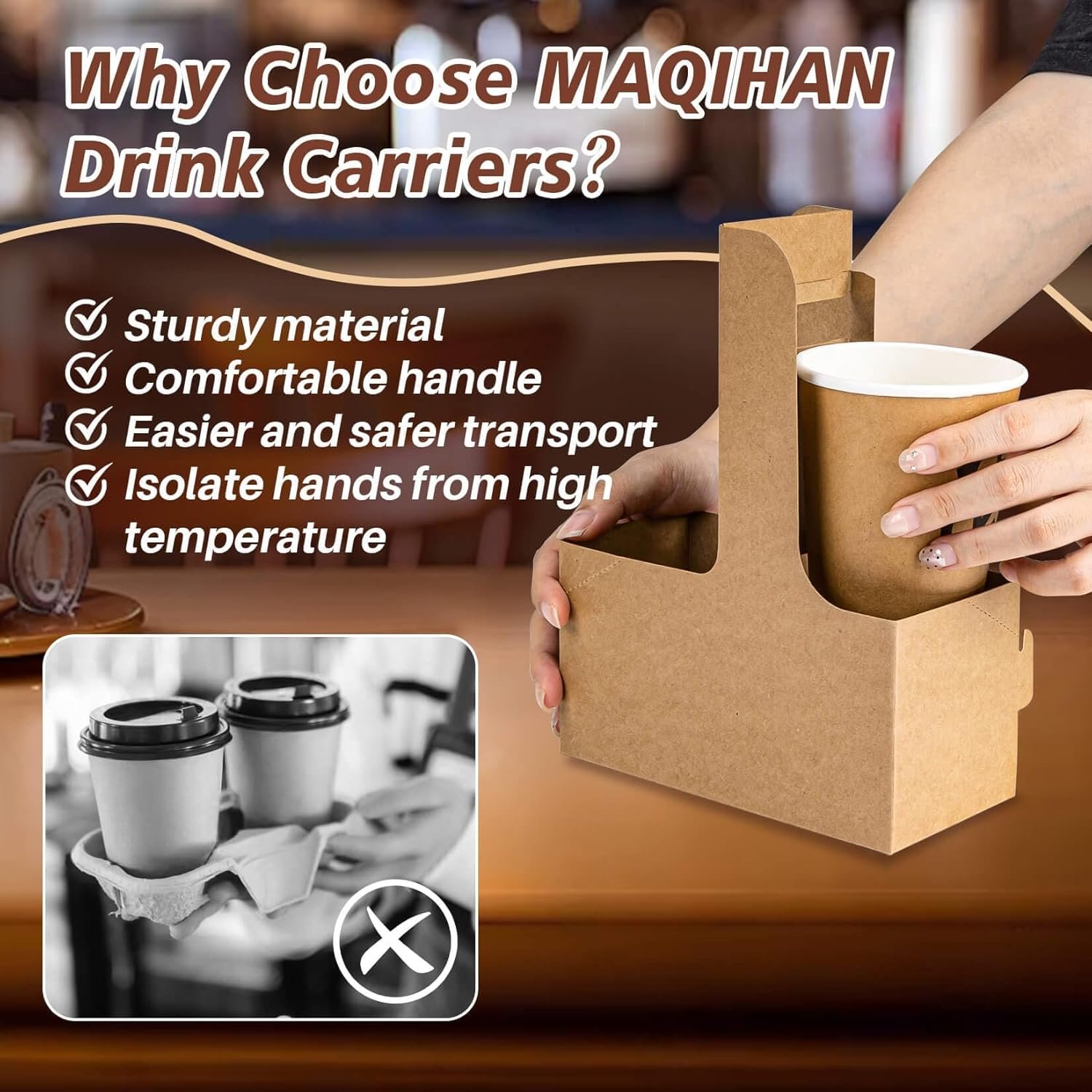 Individuelles Logo für 2 Bechertragetaschen mit Griff - 12 Stück Einweg-Pappkarton Kaffeebecherhalter tragbare Getränketräger für den Transport von heißen/kalten Getränken, ideal für die Eigenmarke, Lieferant von Food Delivery Zubehör.