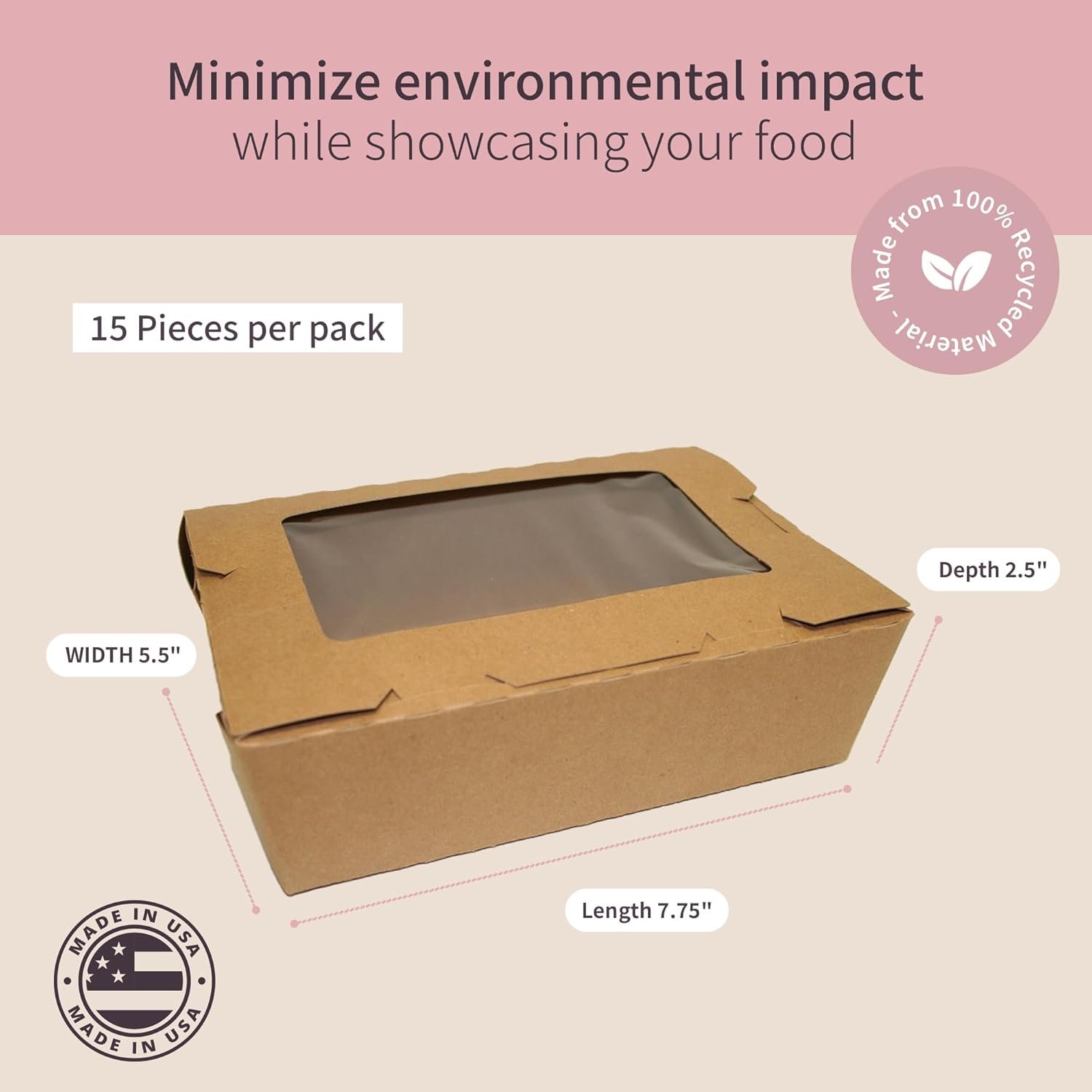 Individuelles Logo für 15 Stück kleine Papierschachteln mit Fenster, Einweg-Kartons für die Gastronomie, Lunchbox und Aufbewahrungsbehälter, 7 3⁄4” x 5 1⁄2” x 2 1⁄2“, Hersteller für Restaurantbedarf.