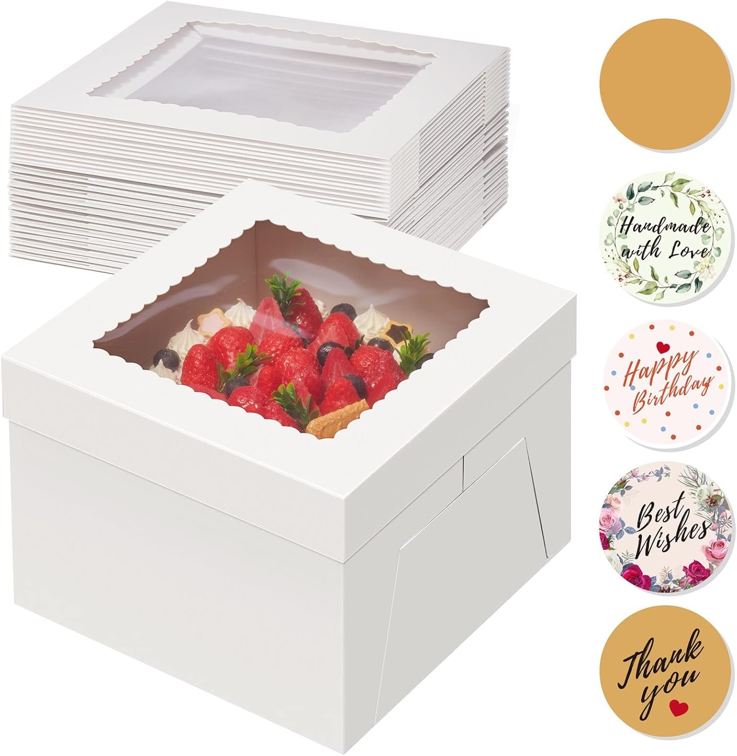 Großhandel 15 Stück Kuchenboxen, 10x10x8 Zoll hohe Kuchenbox mit Fenster, weiße Bäckereiboxen, große Kasten aus Karton für mehrschichtige Kuchen, OEM und dekorative Kuchenutensilien für Geschenke