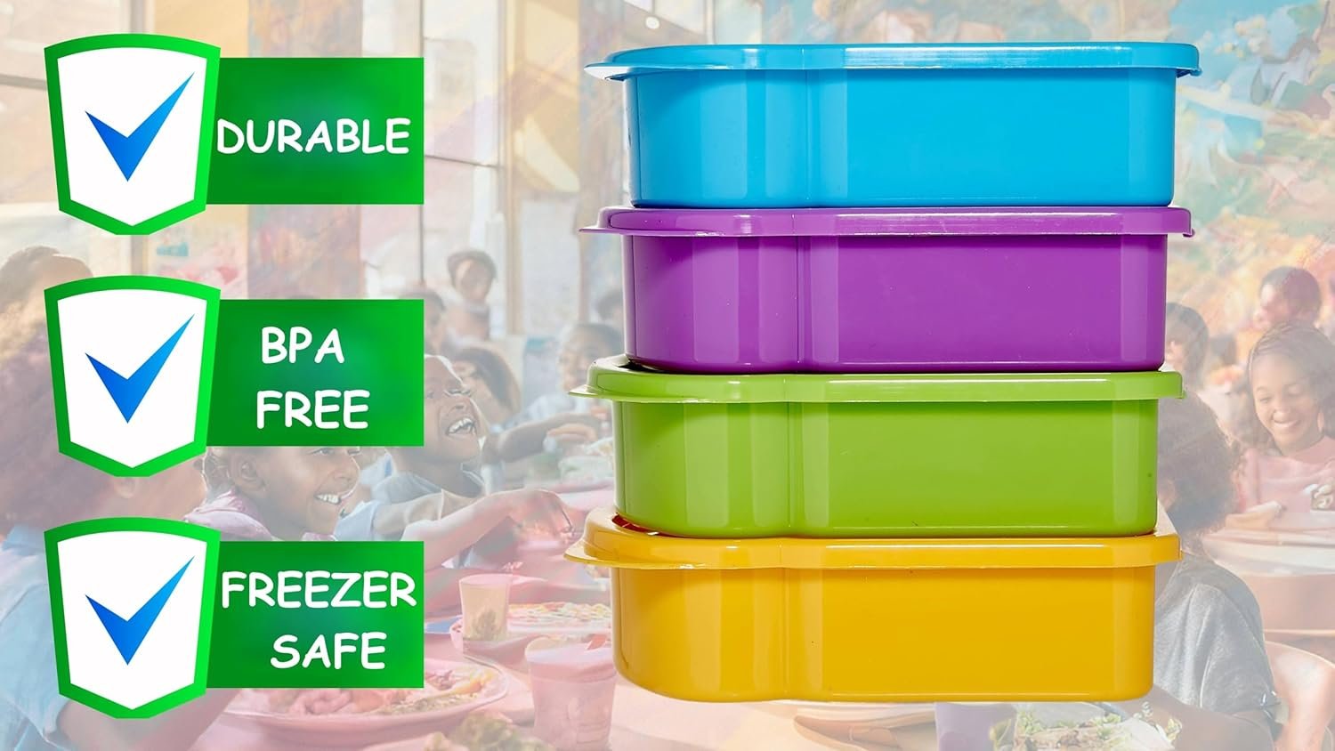 Großhandel Sandwichbehälter in lila, himmelblau, grün und gelb, individuelles Logo, Hersteller für Bulk-Bestellungen.