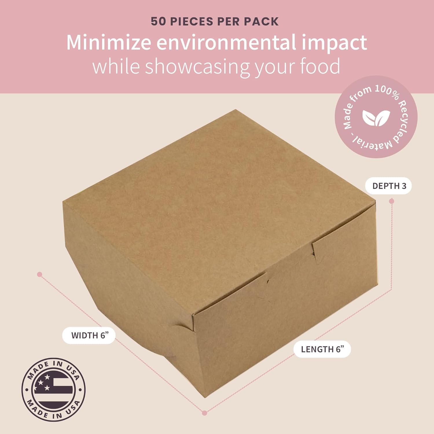 Großhandel 6“ klassische Kuchenboxen für Teigwaren und Kekse, individuelle Logos möglich, gefertigt von zuverlässigen Herstellern, mit speziellen Seitenklammern und einem Frontverschluss, Größenangabe 6 x 6 x 3 (Packung mit 50)