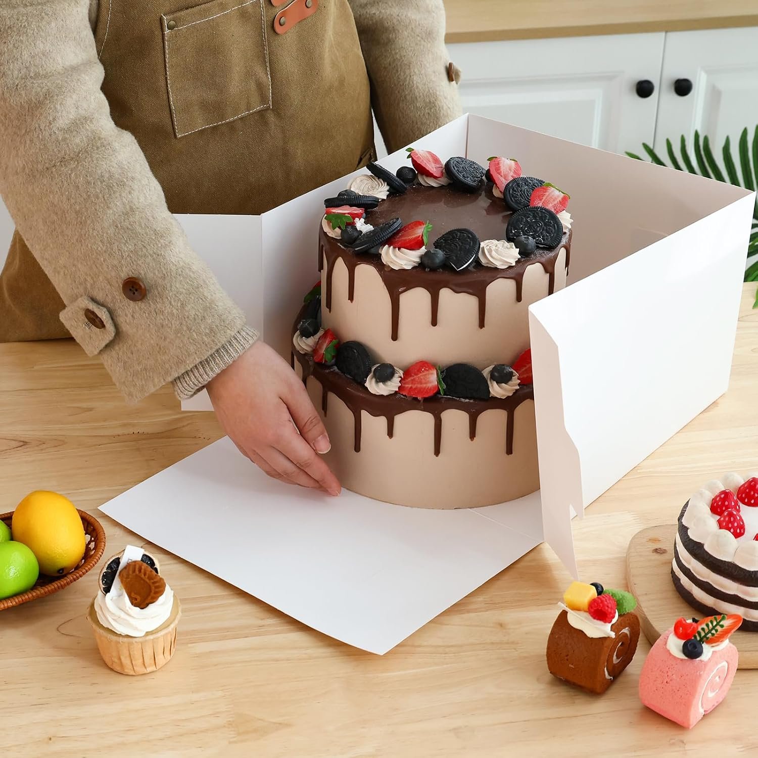 Großhandel 15 Stück Kuchenboxen, 12x12x8 Zoll weiße Bäckereiboxen mit Fenster, OEM kartonierte Boxen für hohe Desserts mit individuellem Logo