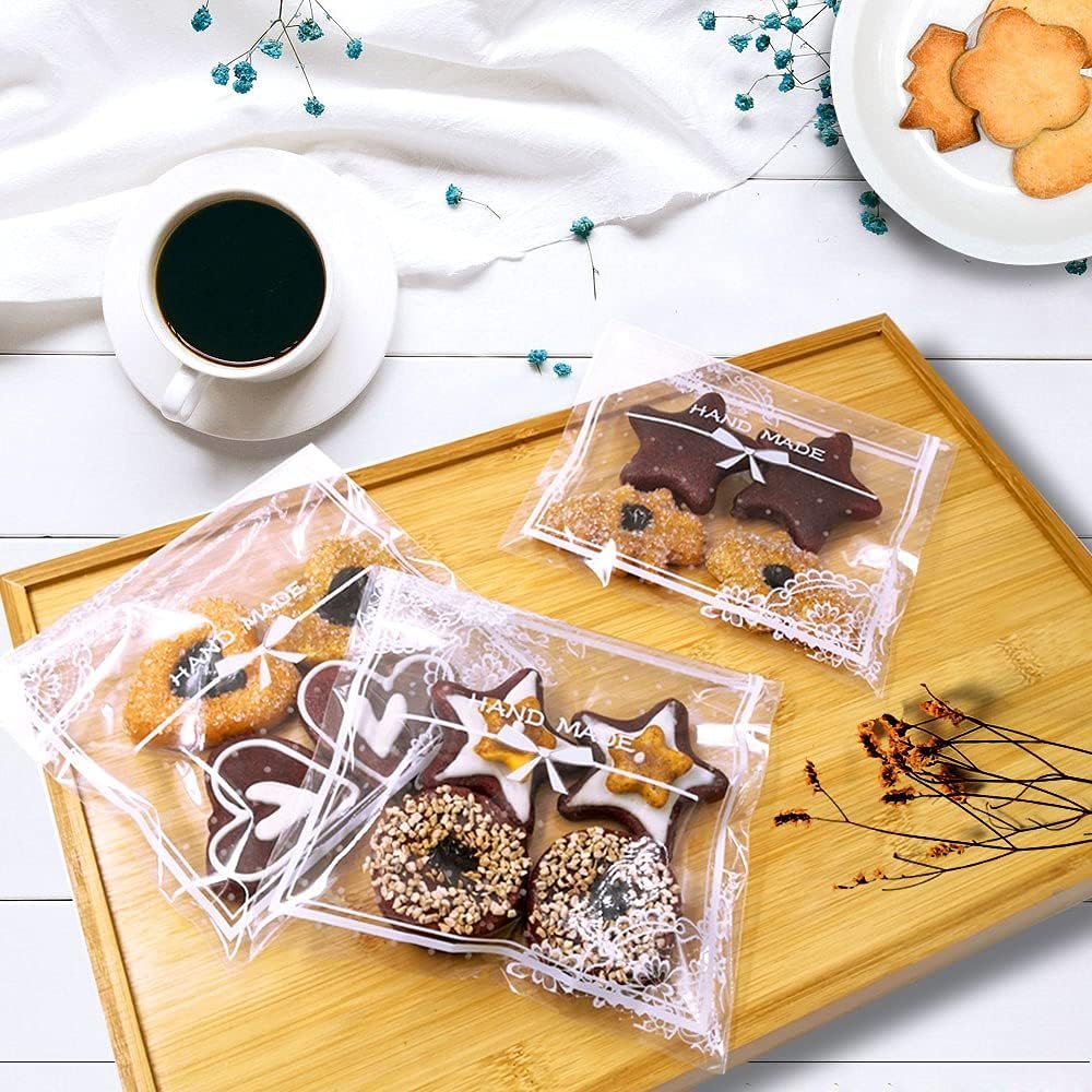 Großhandel 200 Stück klare Spitzen Schleifen selbstklebende Treat Bags – elegante Cellophan-Taschen für Cookies und Süßigkeiten, OEM für Backwaren, Hochzeiten und Partygeschenke