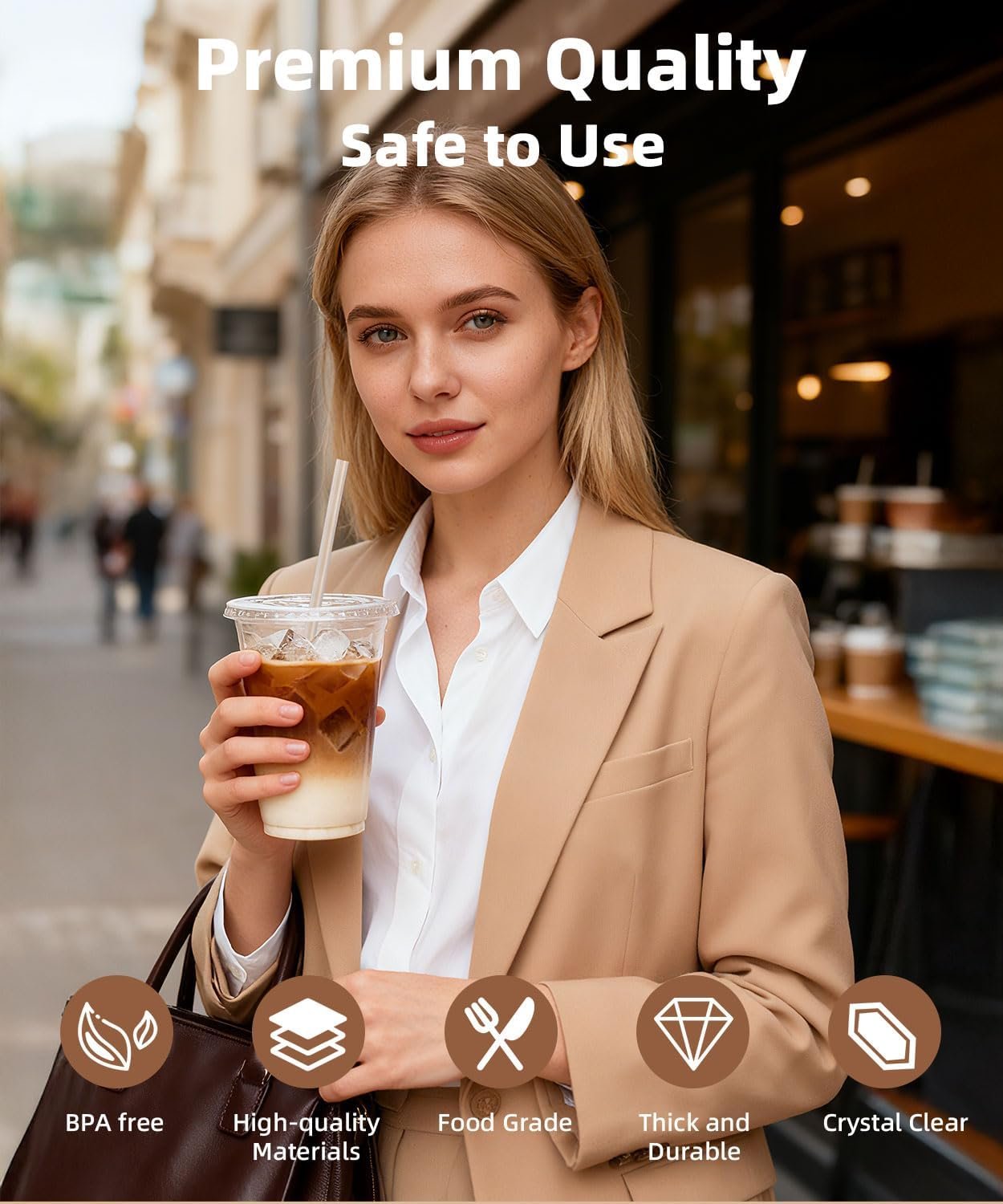 Großhandel 100er Pack - 16 oz klarsichtige Kunststoffbecher mit Deckel und Strohhalm, robust und lebensmittelsicher, Iced Coffee-Becher mit Deckel, Disposable Becher für kalte Getränke, Iced Coffee, Milkshake - OEM, BPA-frei