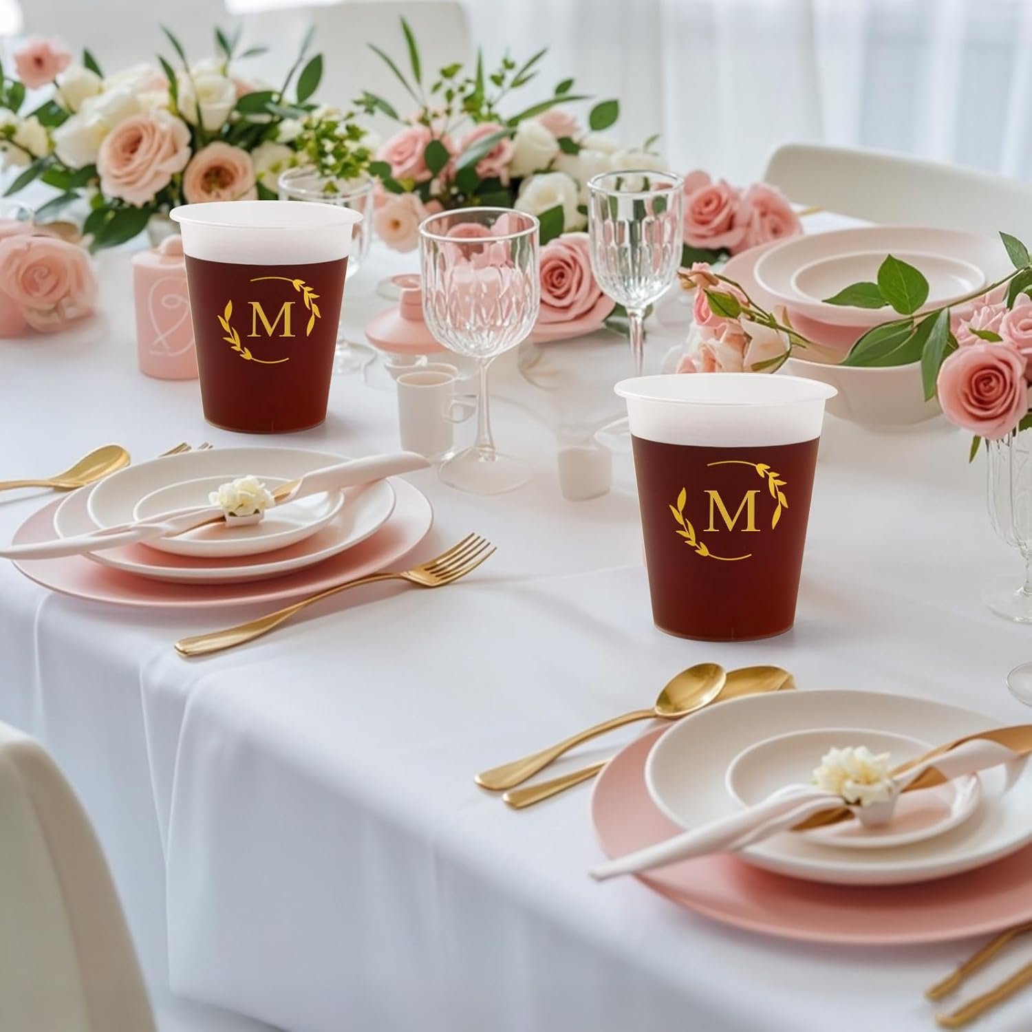 Großhandel 100 Einwegbecher 12 oz mit individuellen Monogramm für Hochzeit, OEM-Design personalisierte Tassen für Hochzeitsfeier, Babyparty und Geburtstag (Buchstabe A)