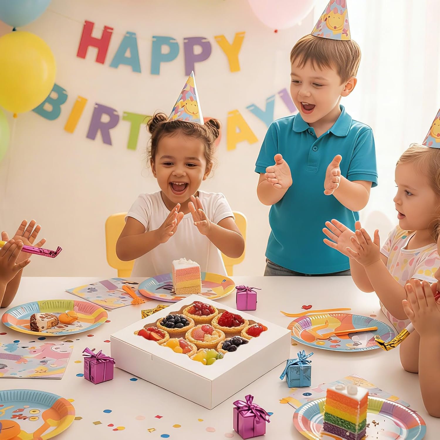 Großhandel 70 Stück weiße Kuchenboxen 10x10x2,5 mit Fenster, Cookie-Boxen für Torten, Treat-Boxen für Desserts, Muffins und Donuts, individueller Logo-Service von einem zuverlässigen Lieferanten.