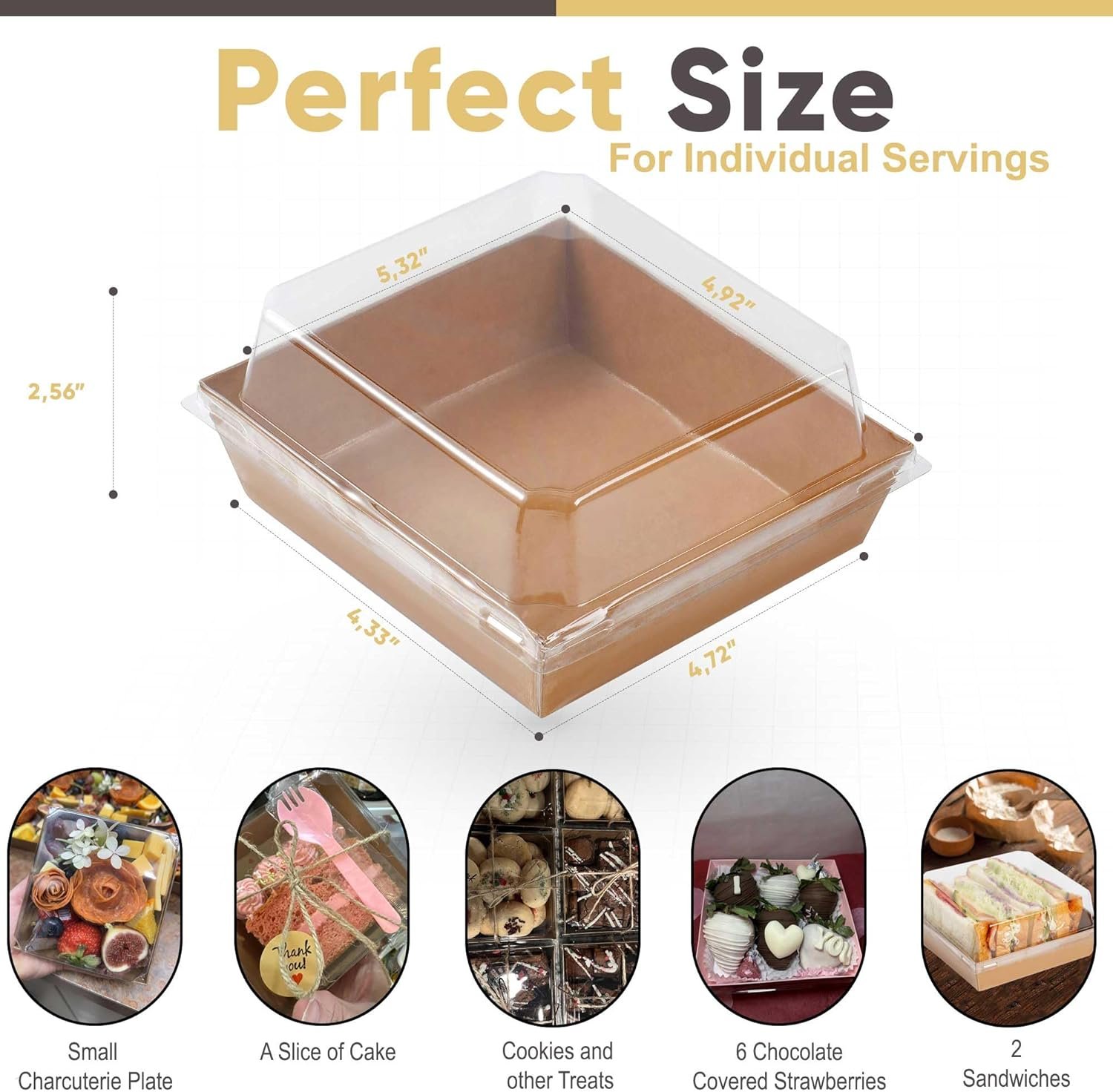 Großhandel 50er Pack kleine Charcuterie Boxen mit klaren Deckeln - disposable Papier Mini Charcuterie Box, 5 Zoll Dessert Boxen für Sandwich, Kekse, Sushi, Kuchenstücke, Erdbeeren - Individuelles Logo, OEM
