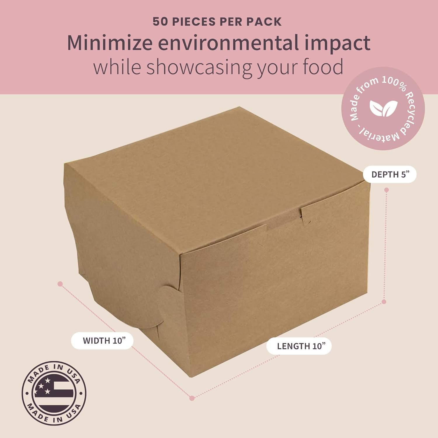 Großhandel 10” Layer Cake Box – Vielseitige reversible Pappe für kleine Bäckereien, individuelles Logo möglich, 10 x 10 x 5 cm, Packung mit 50, Hersteller für hochwertige Backverpackungen.