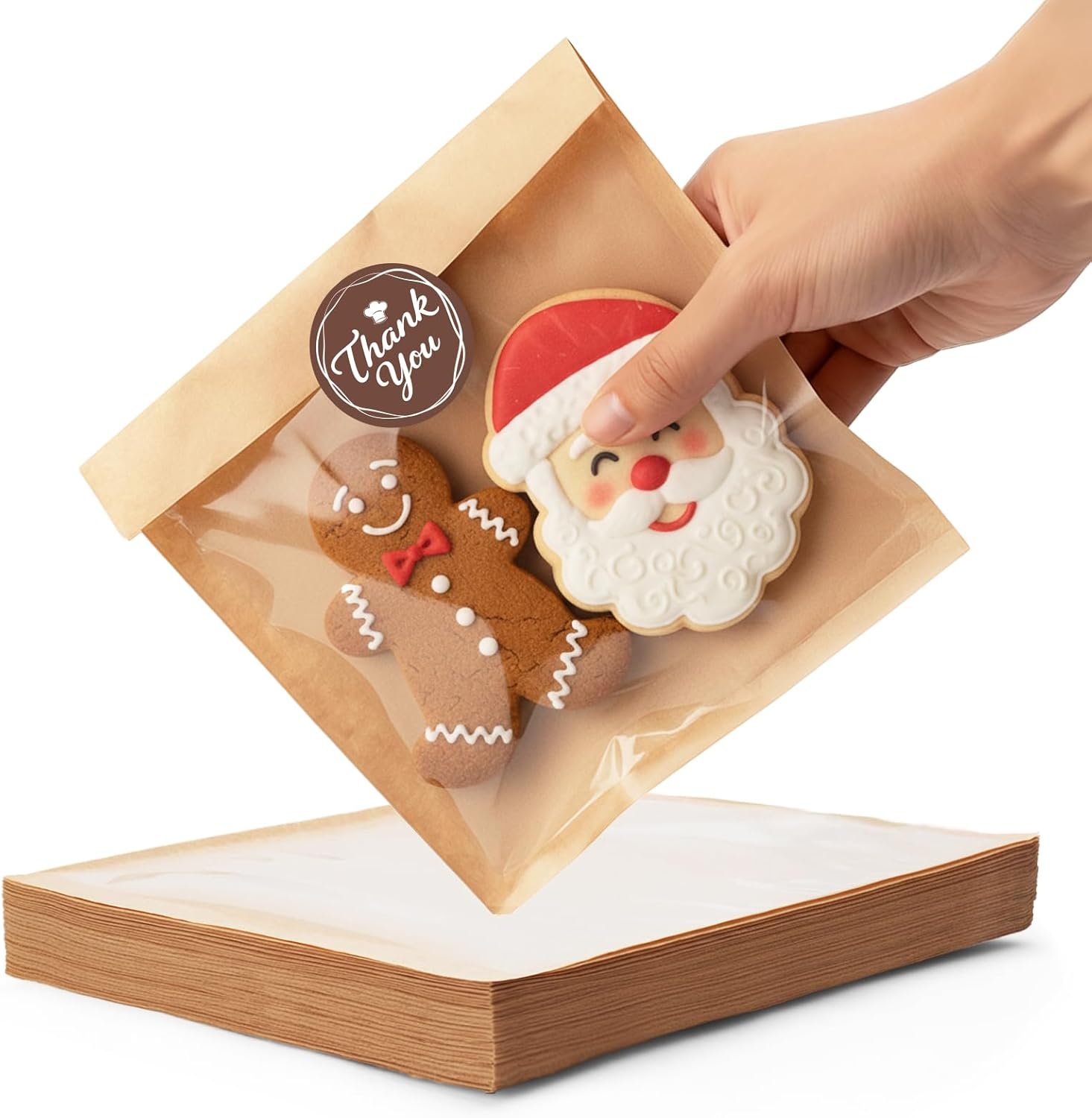 Großhandel 100 Stück Cookie-Tüten mit Fenster, 5,7x6,5 Zoll individuelle Verpackung für Geschenke, OEM hitzeversiegelbar und fettbeständig, Bäckereiverpackung