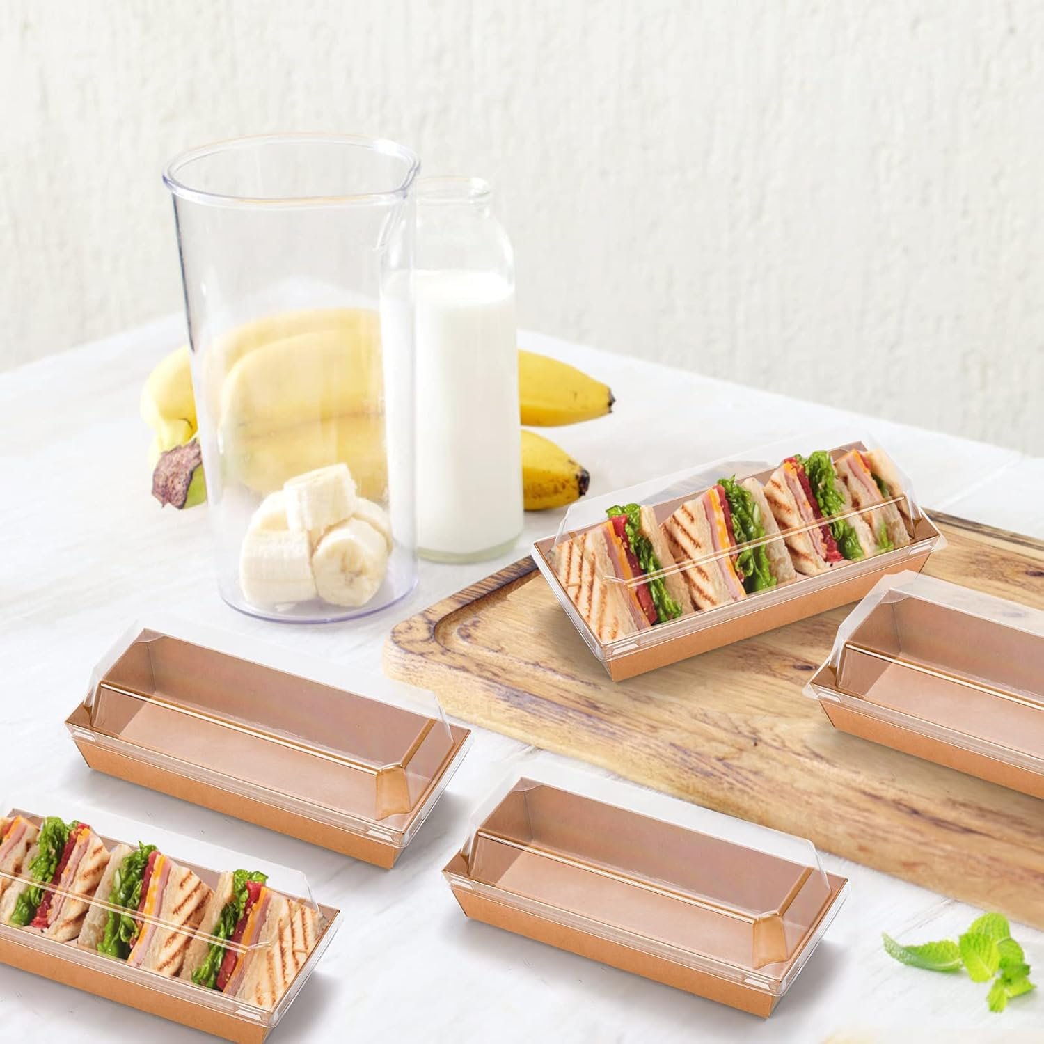 Großhandel 100 Stück Einweg Sandwichbehälter mit transparenten Deckeln, rechteckige Sushi-To-Go Behälter, Boxen für Schweizer Rollen Kuchen für Craft-Desserts, Waffeln, Kekse, Brot, Gebäck, Hersteller für Bulk-Bestellungen