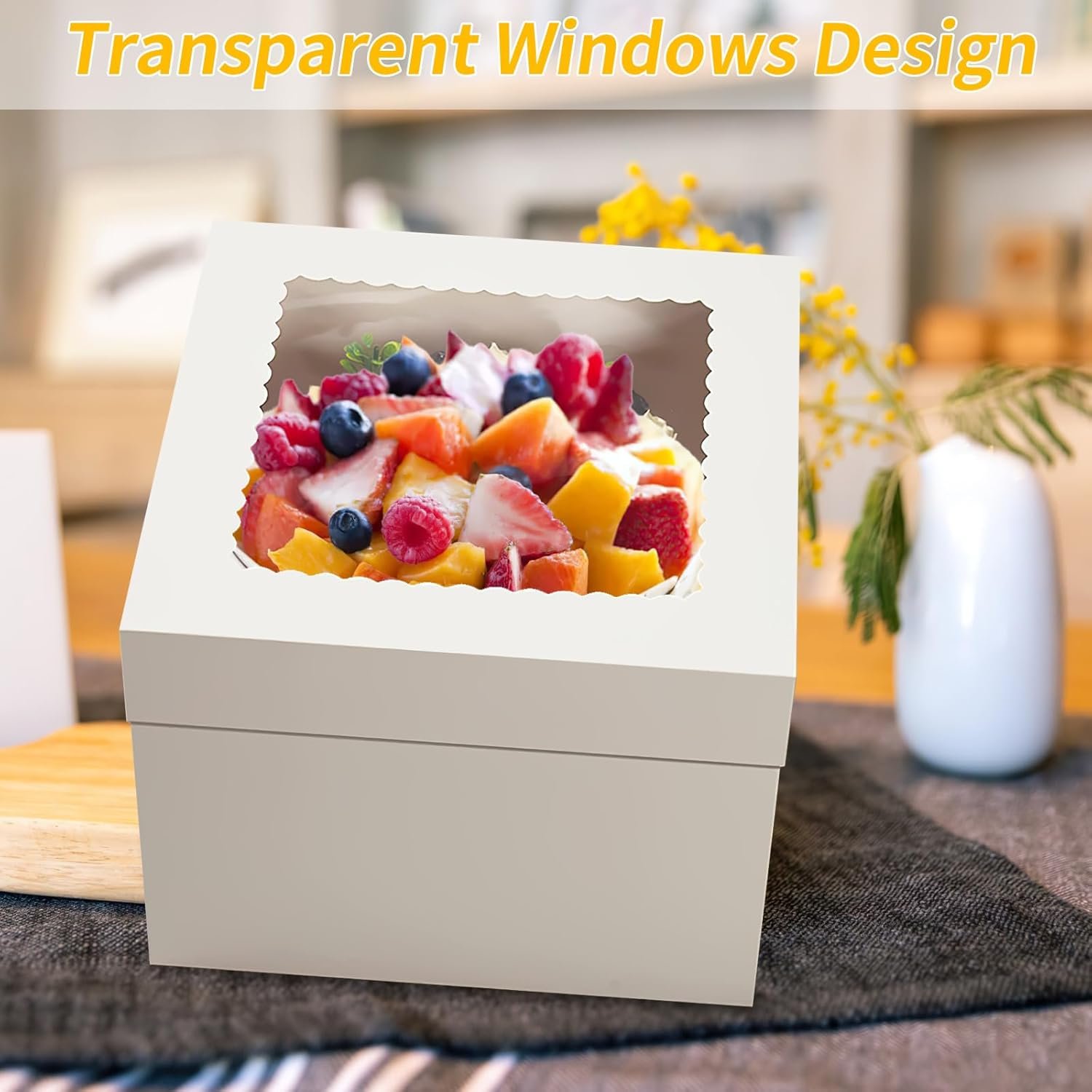 Individuelles Logo für 4er Set Kuchenboxen 12 Zoll, disposable Kuchen Transportbehälter, großer Fenster Cake Holder für Bäckerei, Cookies, Torten, Cupcakes, Gebäck (12×12×8 Zoll), vom Hersteller gefertigt.