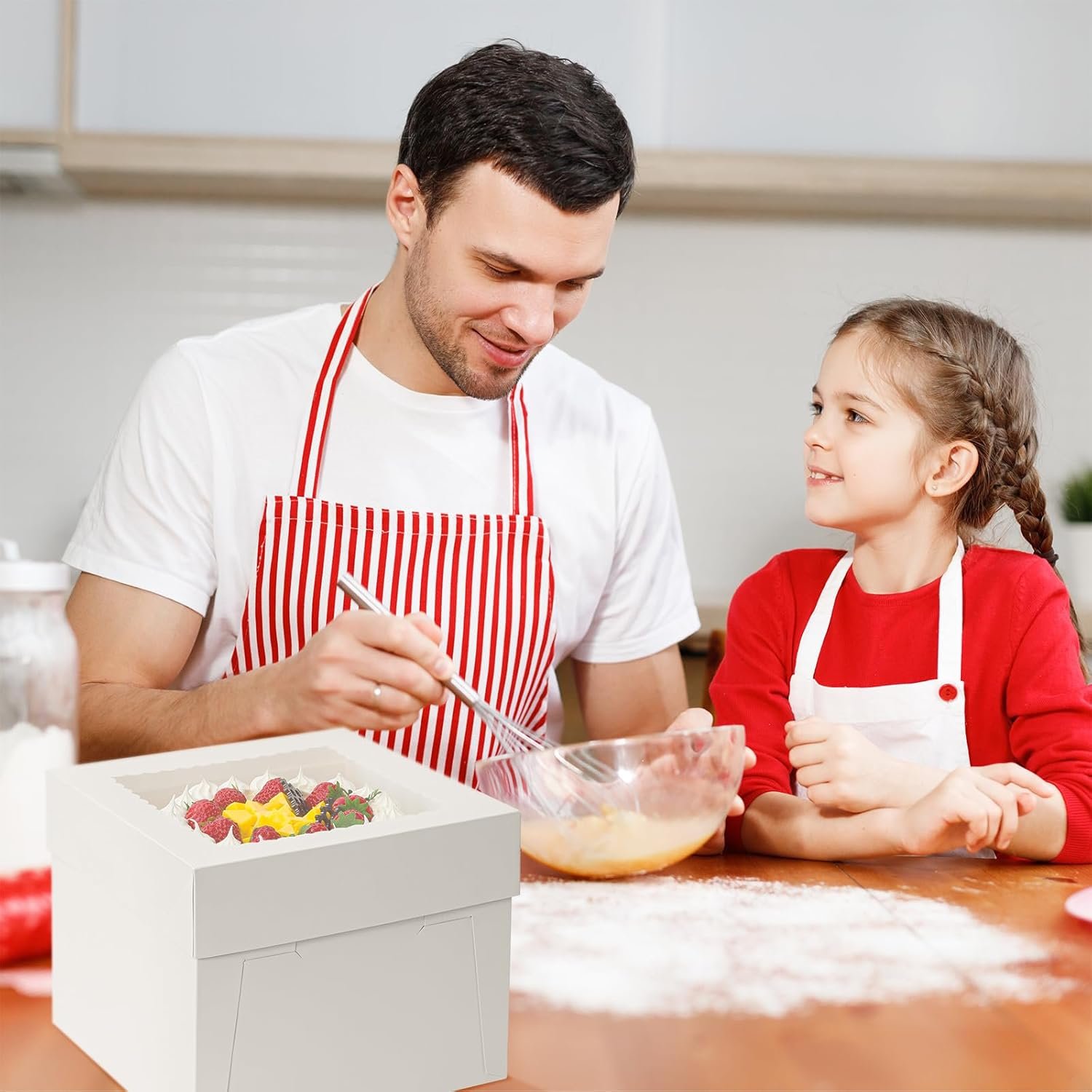 Individuelles Logo auf 3er-Pack Kuchenboxen, 10x10x8 Zoll hohe Kuchenbox mit Kuchenböden, weiße Bäckereikisten mit Fenster, Einweg-Kuchenbehälter mit Deckeln für Kuchen, Donuts, Torten, Kekse, Hochzeit, Geburtstag, Party vom Lieferant.