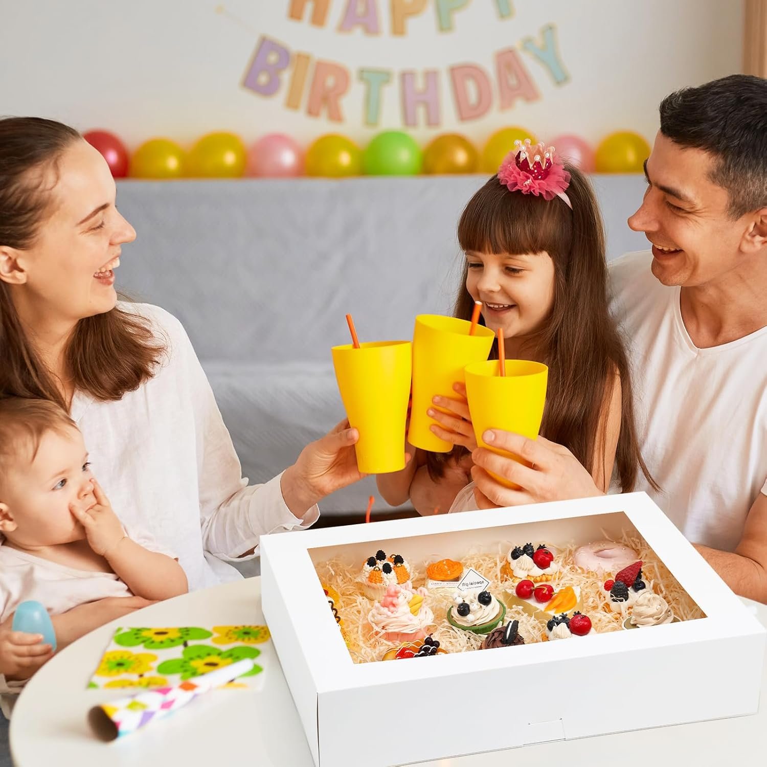 Großhandel 10 Stück 19x14x4 Zoll Halbblatt Kuchenboxen mit Fenster, individuelle Logos für die Verpackung von Gebäck, Donuts, Cupcakes und Torten, Hersteller für Bulk-Bestellungen.