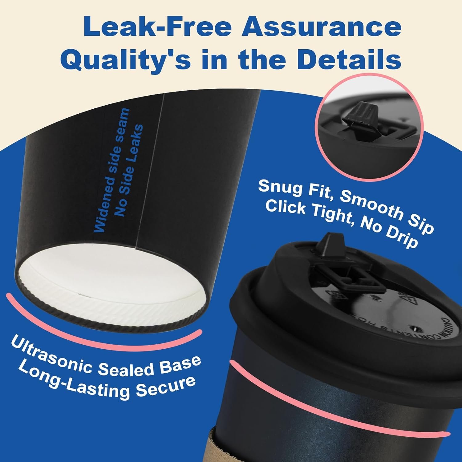 Großhandel 16 oz Pappbecher mit Deckeln und Hüllen, Strohhalmen, heiß, für unterwegs, Bulk für Büro und Zuhause, individuelles Logo, Zubehör für Kaffeebar, Schokolade, Kakao, Getränke (Schwarz), Hersteller