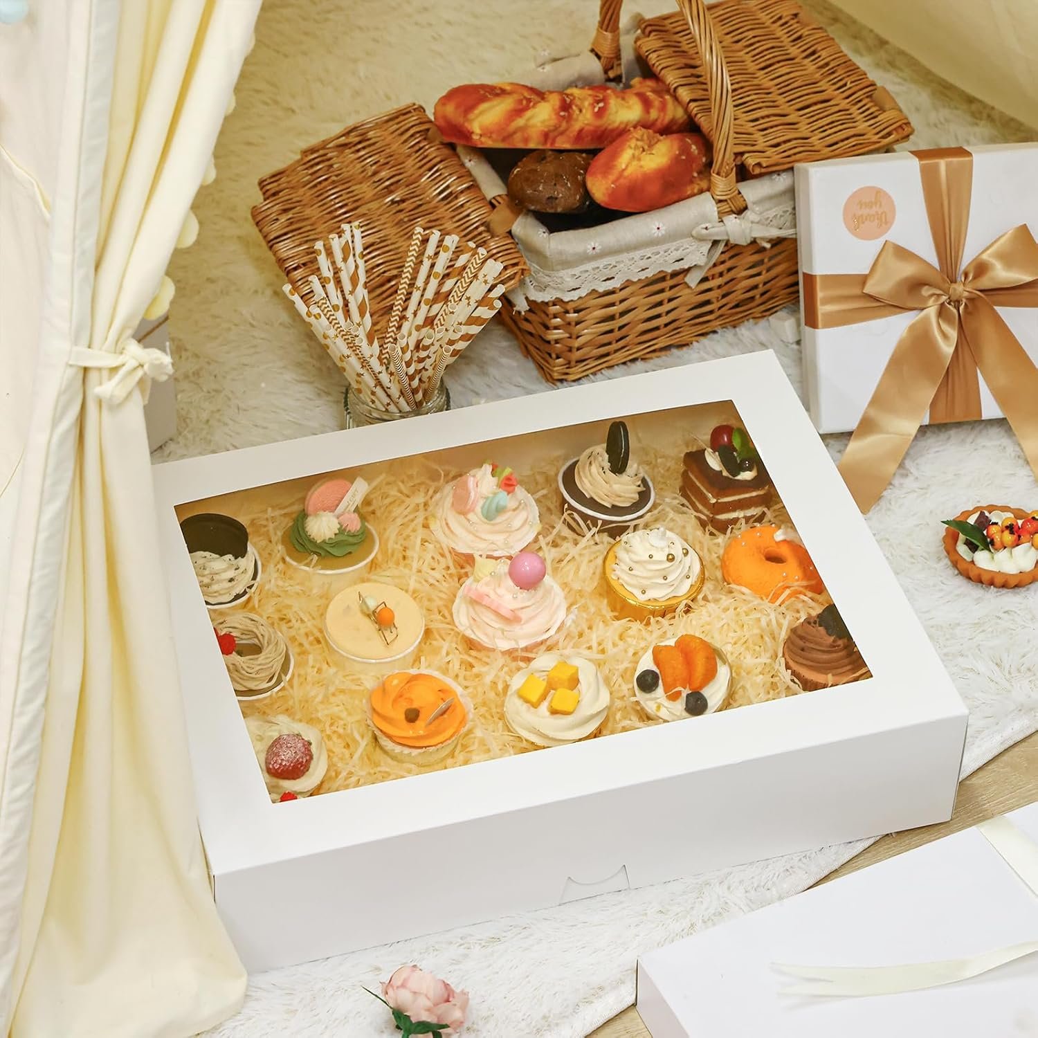 Großhandel 10 Stück 19x14x4 Zoll Halbblatt Kuchenboxen mit Fenster, individuelle Logos für die Verpackung von Gebäck, Donuts, Cupcakes und Torten, Hersteller für Bulk-Bestellungen.