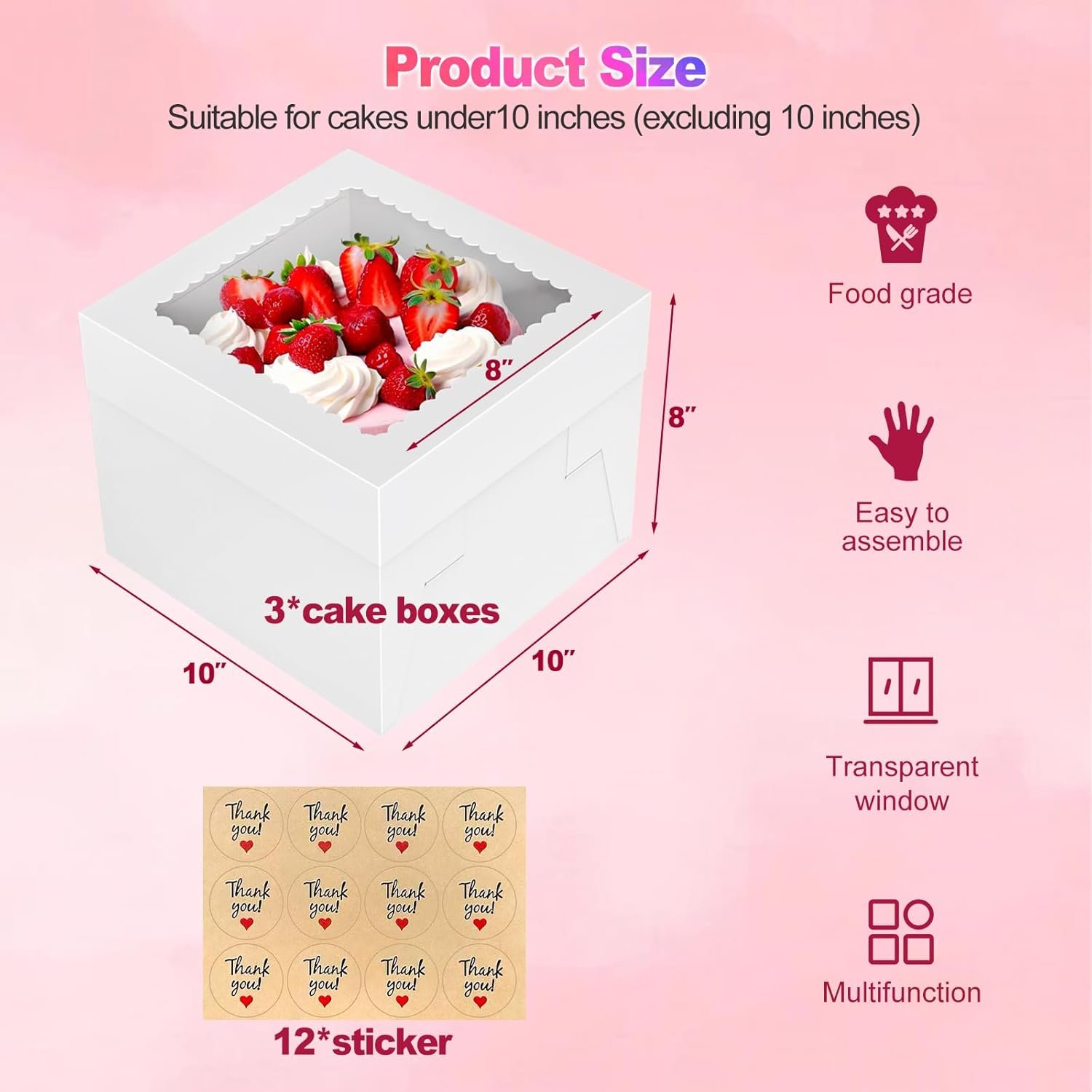 Großhandel 3 Kuchenboxen 10 Zoll, 10x10x8 Zoll hohe Box mit großem klarem Fenster für den Transport von Kuchen, Keksen, Torten, Cupcakes und Gebäck, ideal für Hochzeiten, Geburtstage und besondere Anlässe, individuelles Logo für Ihre Eigenmarke, Fabrik für zuverlässige Lieferung in Großmenge.