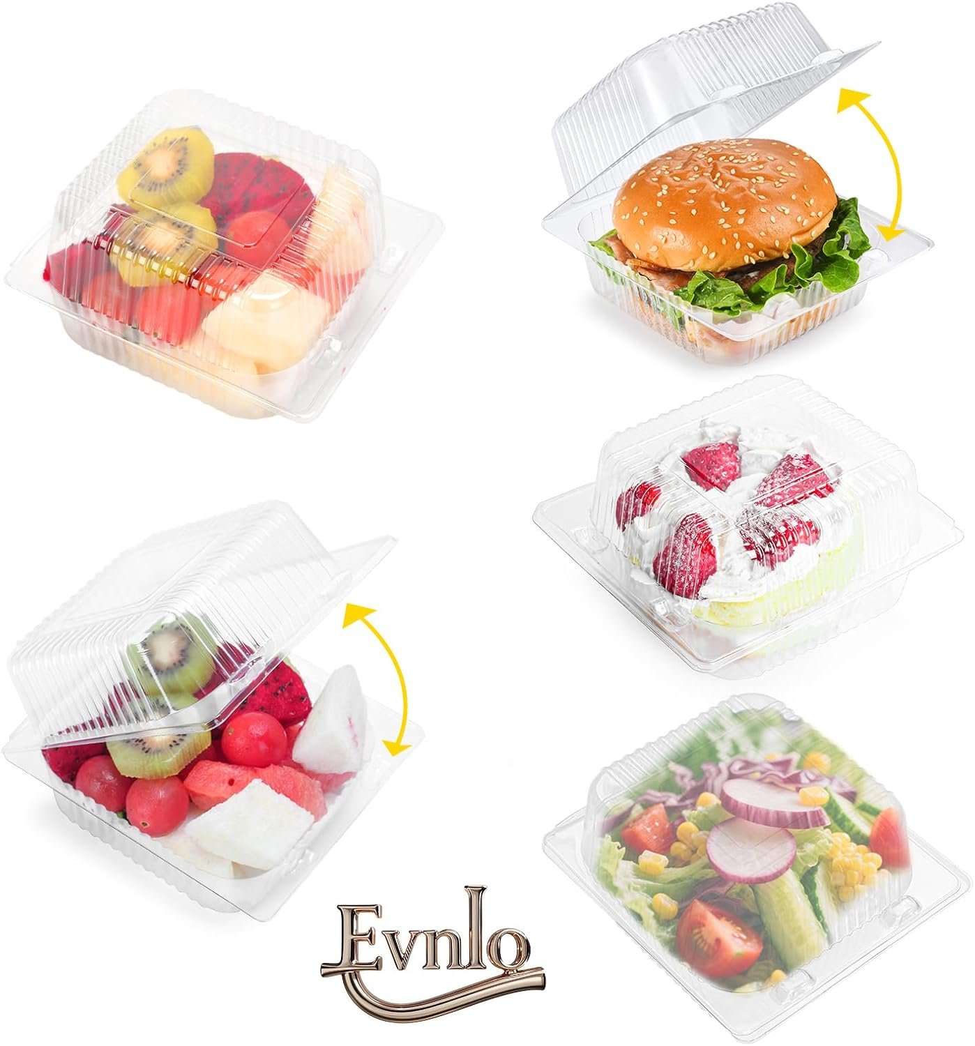 Individuelles Logo für 100 klare Kunststoffbehälter mit Deckel, verstärkte Einweg-Sandwich-Container Clamshell-Boxen für Kuchenstücke, Desserts, Hamburger, Salate, Gebäck, Früchte, Takeout-Tray von unserem zuverlässigen Hersteller.