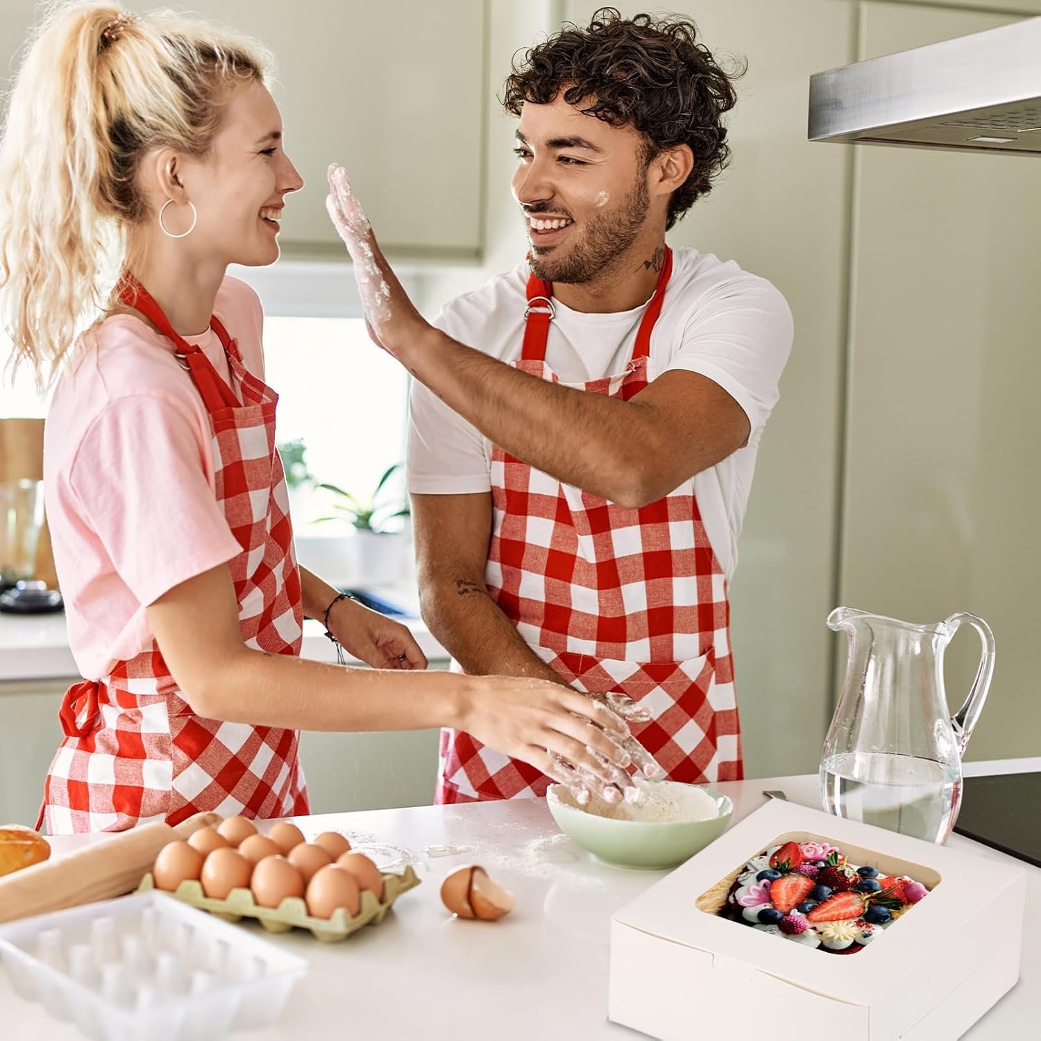 Großhandel 24 Stück Kuchenboxen 10x10x5 Zoll weiße quadratische Bäckereiboxen mit Fenster für Kuchen, Torten, Pralinen, Kekse, Pie, Geburtstagsparty, Hochzeit, individuelles Logo, Hersteller, Bulk