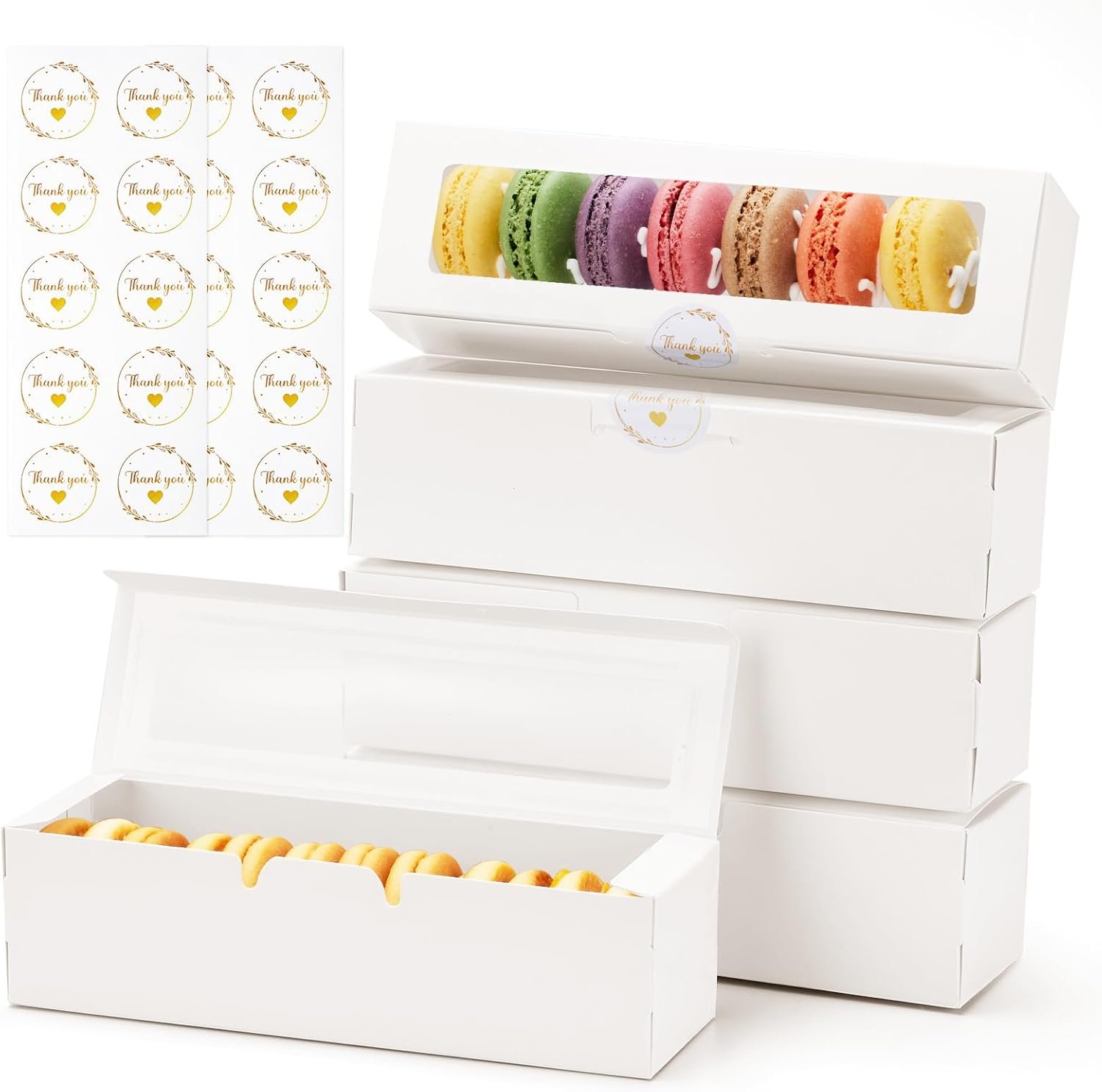 Großhandel 20er Pack Macaronboxen mit Fenster - 7,3x2x2 in Verpackungsbehältern für 6-8 Stück, kleine Keks-, Süßigkeits- und Trüffelboxen für Geschenke, individuell bedruckbar, direkt vom Hersteller