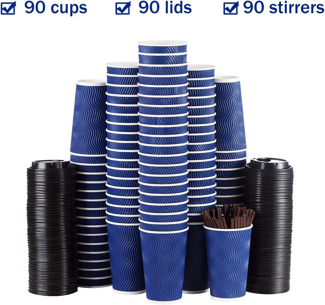 Großhandel Einweg-Kaffeebecher mit Deckel und Strohhalm - 16 oz (90 Set) für heiße/kalte Getränke, individuell angeboten von einem Hersteller, inklusive isolierter Ripple Cups zum Schutz der Finger! OEM-Optionen verfügbar.