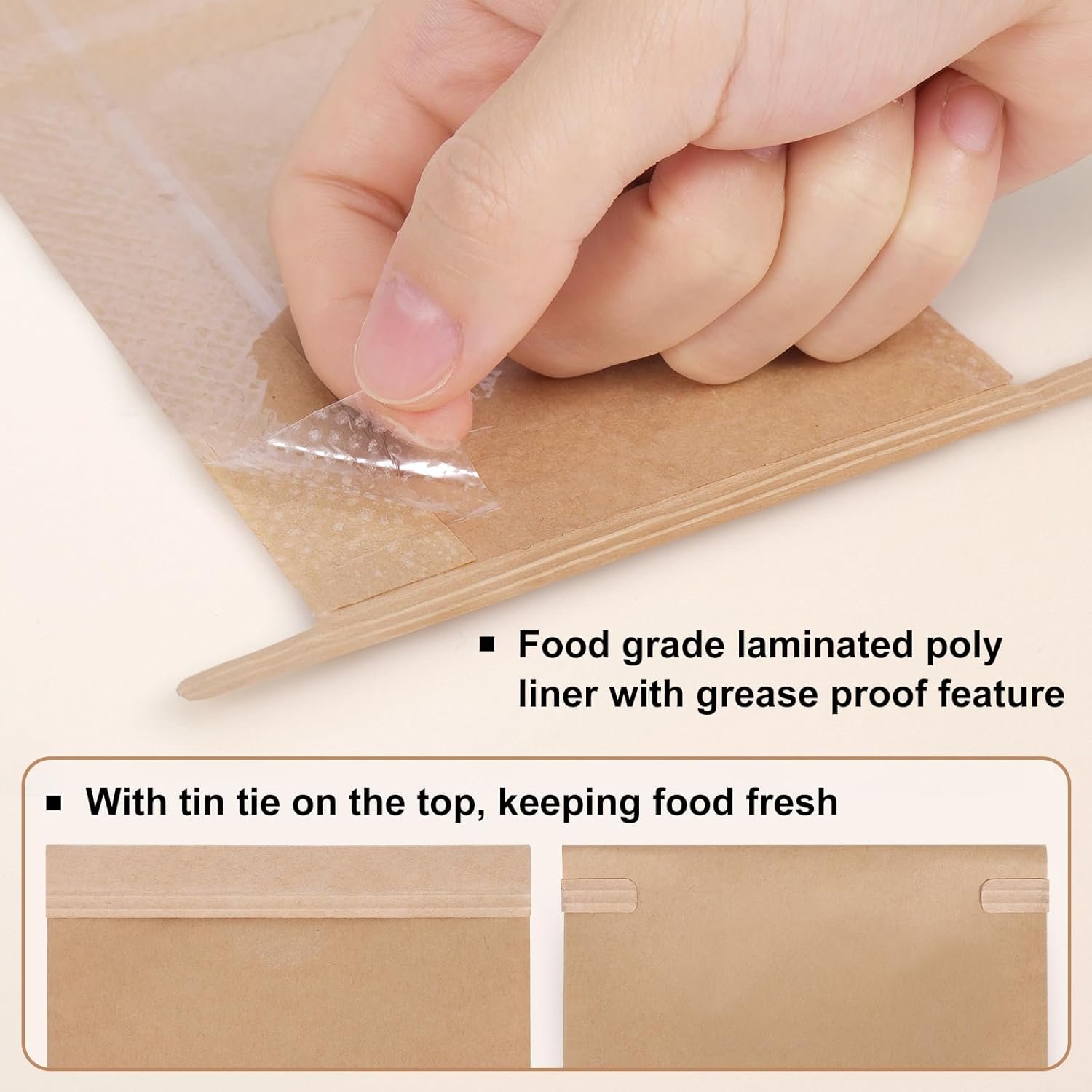 Großhandel 50 Stück Kraftpapierbeutel mit Fenster 3,54x2,36x6,7 für Cookies und Kaffee, inklusive 50 Stück handgemachte Aufkleber, Hersteller von OEM-Taschen mit Tin Tie Verschluss.