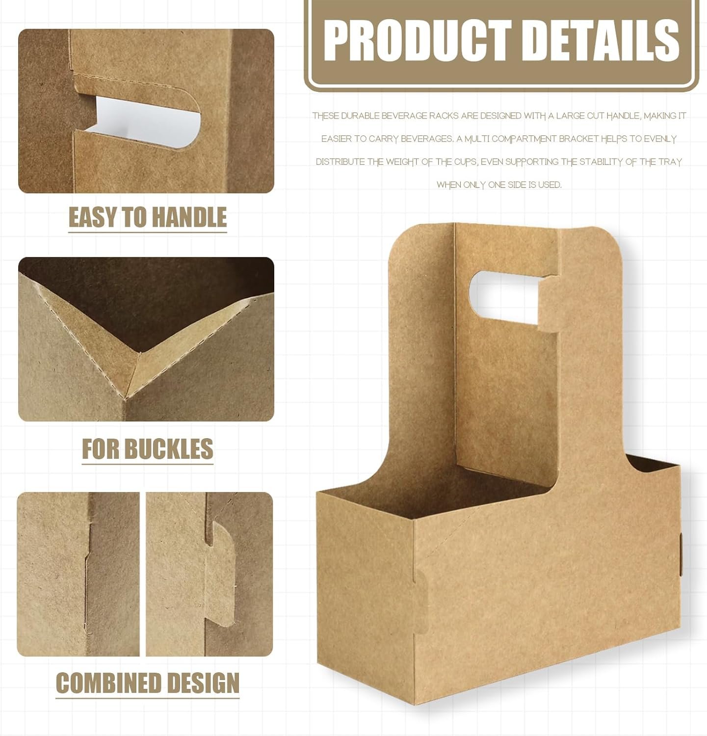 Großhandel 2er Einweg-Getränke-Träger mit Griff für die Lieferung, 15 Stück Kraftpapierbecherhalter für heiße oder kalte Getränke, Food Delivery, OEM Cup-Carriers (Braun)
