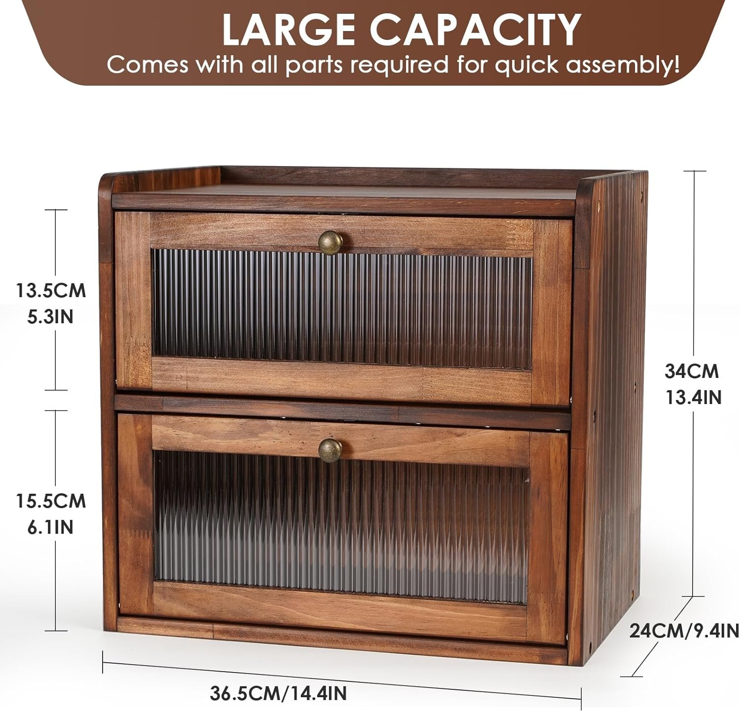 Individuelles Logo Brotbox für Küchentheke, 2-lagige Holz-Brotaufbewahrungsbox mit großem Fassungsvermögen, Vintage Bauernhaus Lebensmittellager für die Speisekammer, eigener Hersteller, integriertes Acryl-Fenster (Braun)