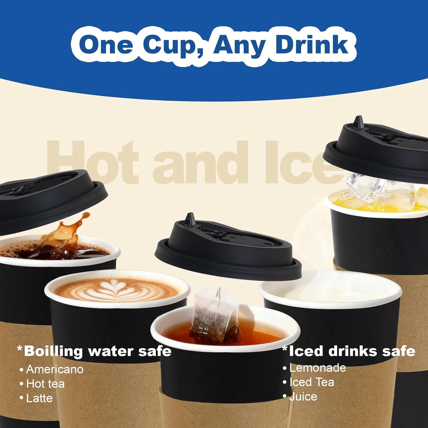 Großhandel 16 oz Pappbecher mit Deckeln und Hüllen, Strohhalmen, heiß, für unterwegs, Bulk für Büro und Zuhause, individuelles Logo, Zubehör für Kaffeebar, Schokolade, Kakao, Getränke (Schwarz), Hersteller